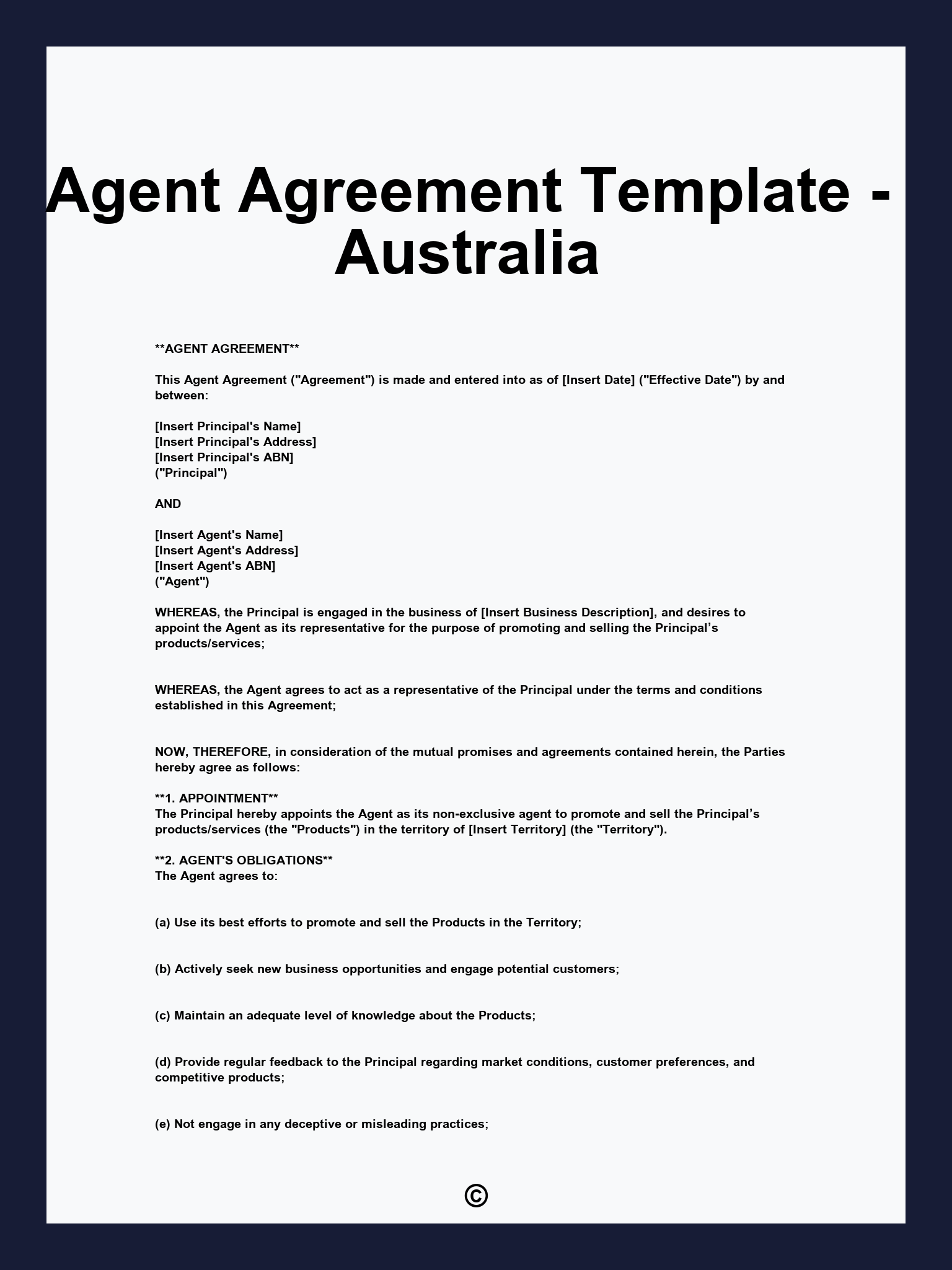 Agent Agreement Template - Australia