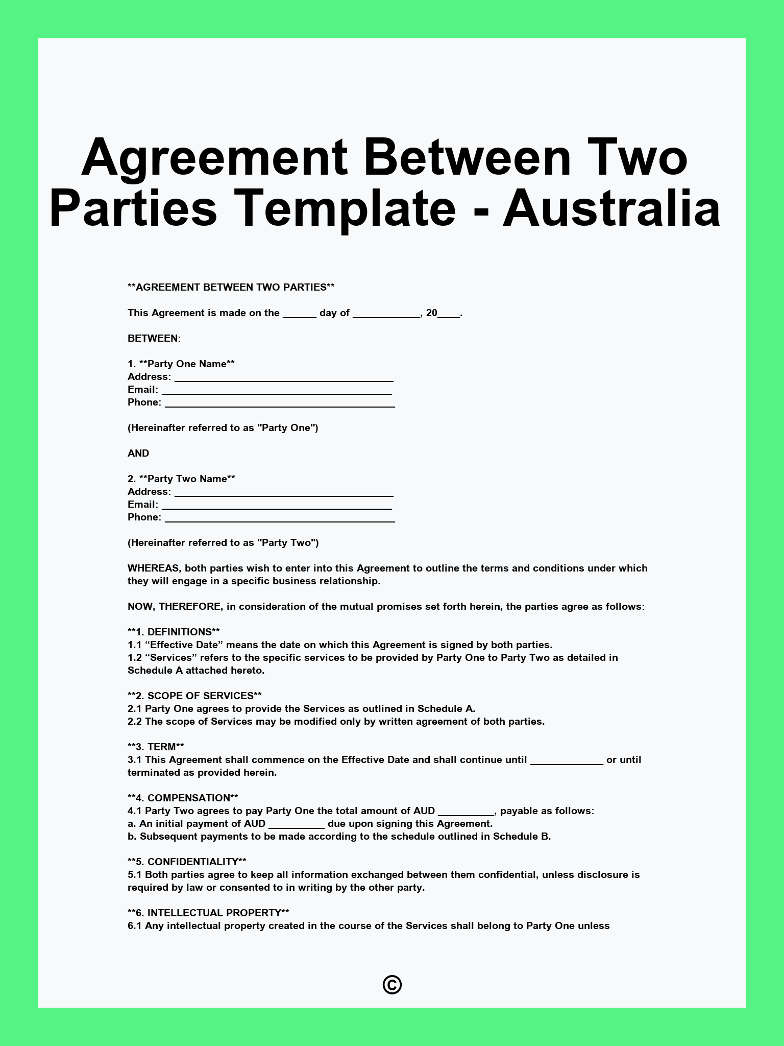 Agreement Between Two Parties Template - Australia