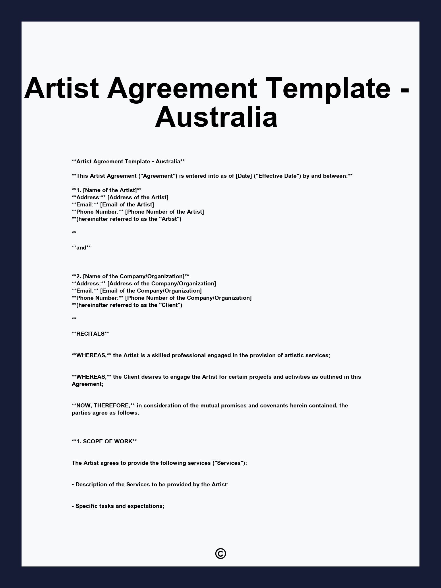 Artist Agreement Template - Australia