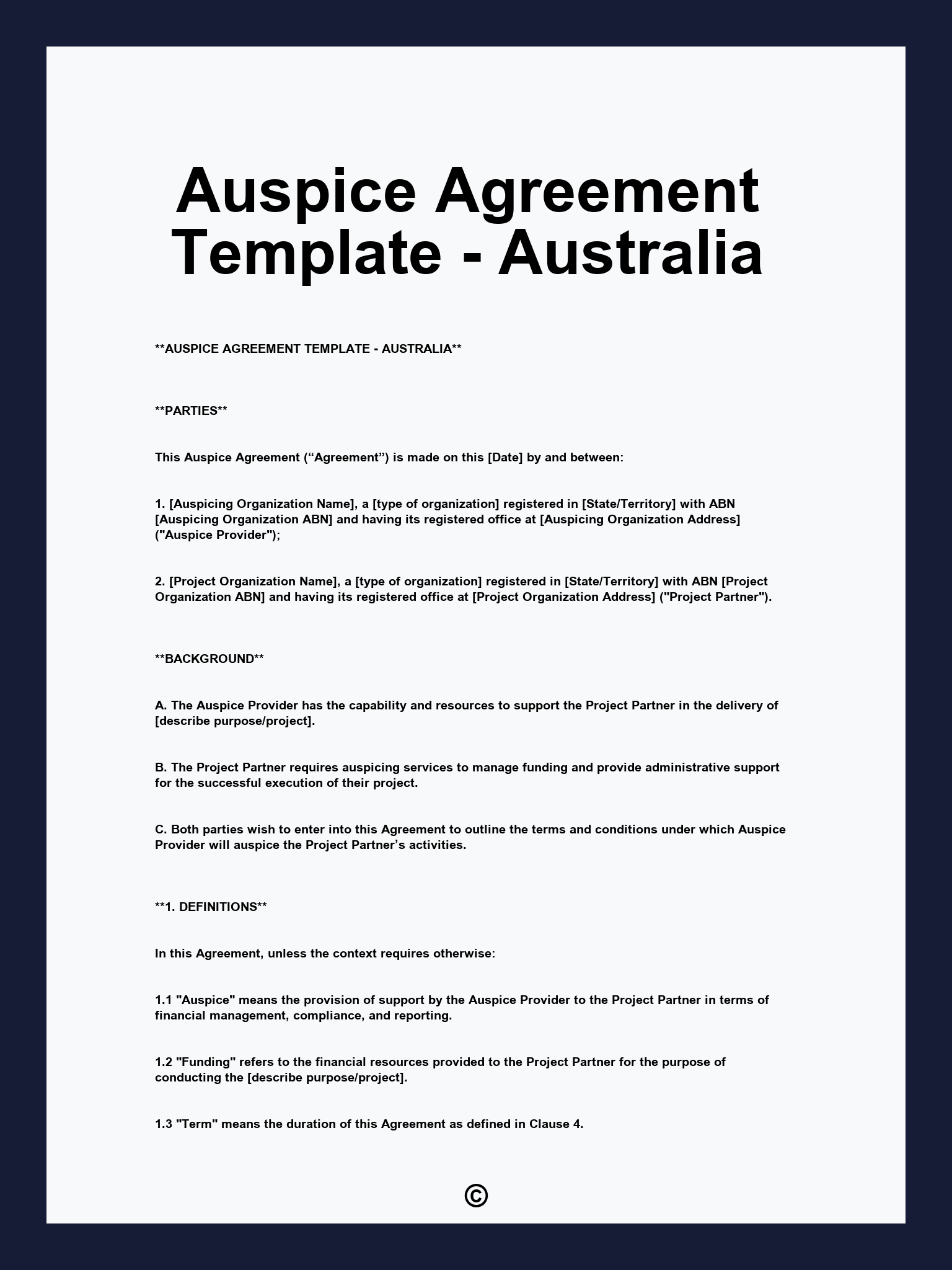 Auspice Agreement Template - Australia