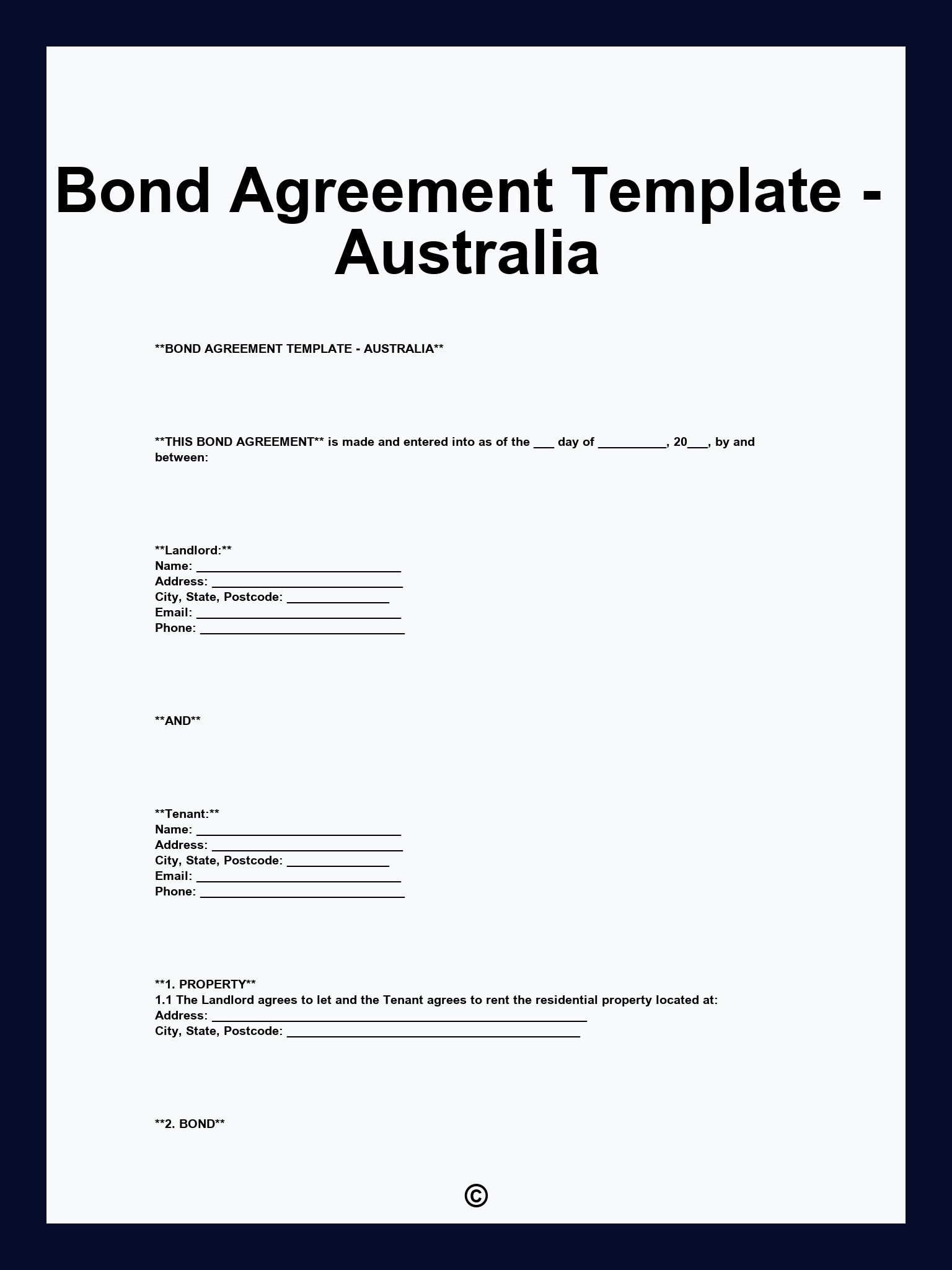 Bond Agreement Template - Australia