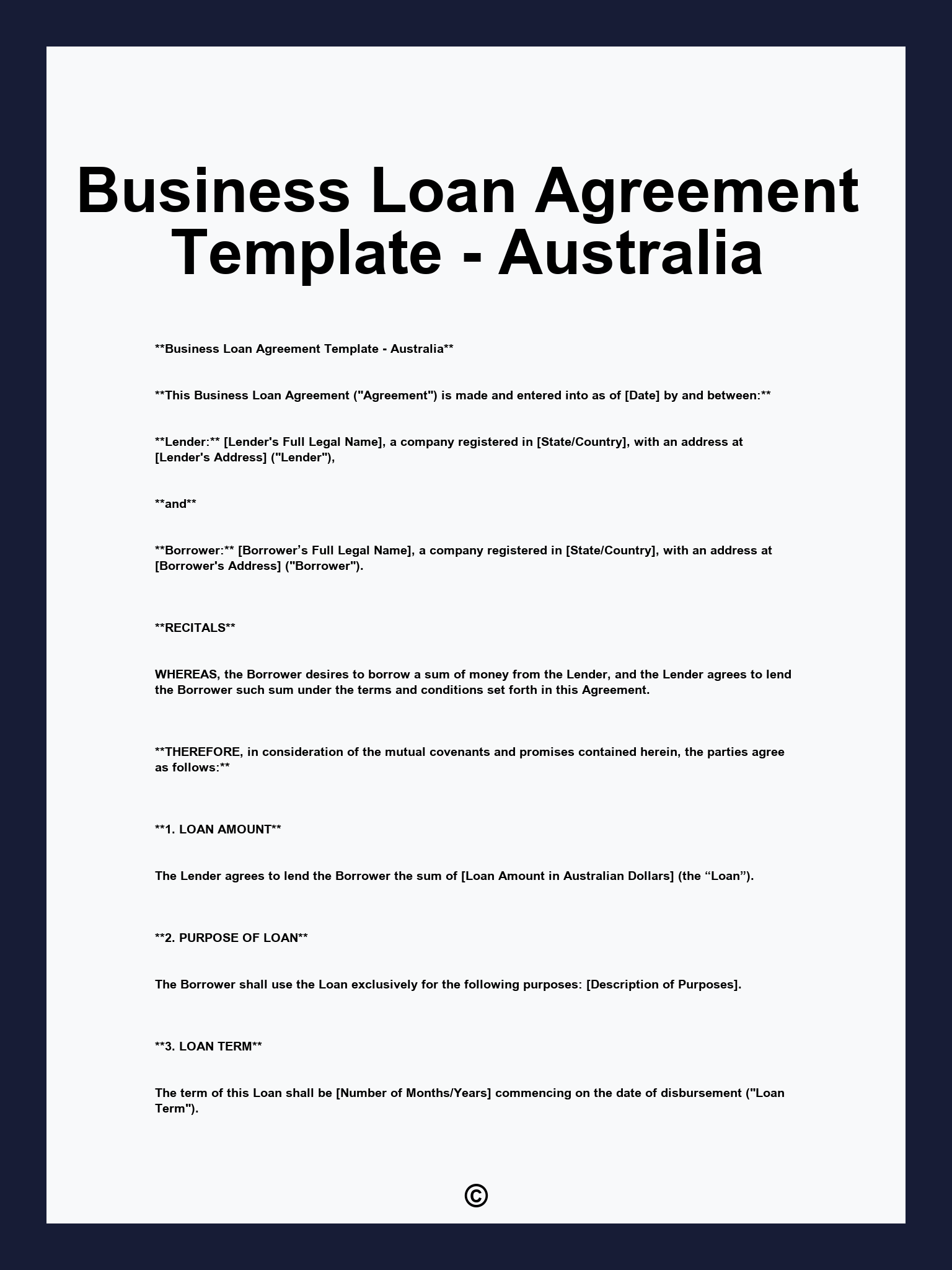 Business Loan Agreement Template - Australia