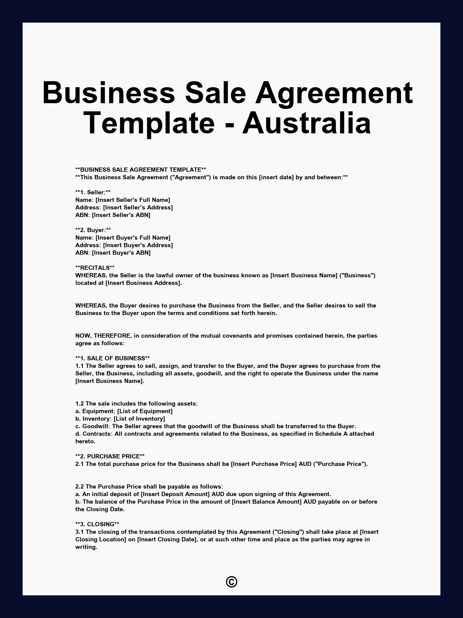 Business Sale Agreement Template - Australia