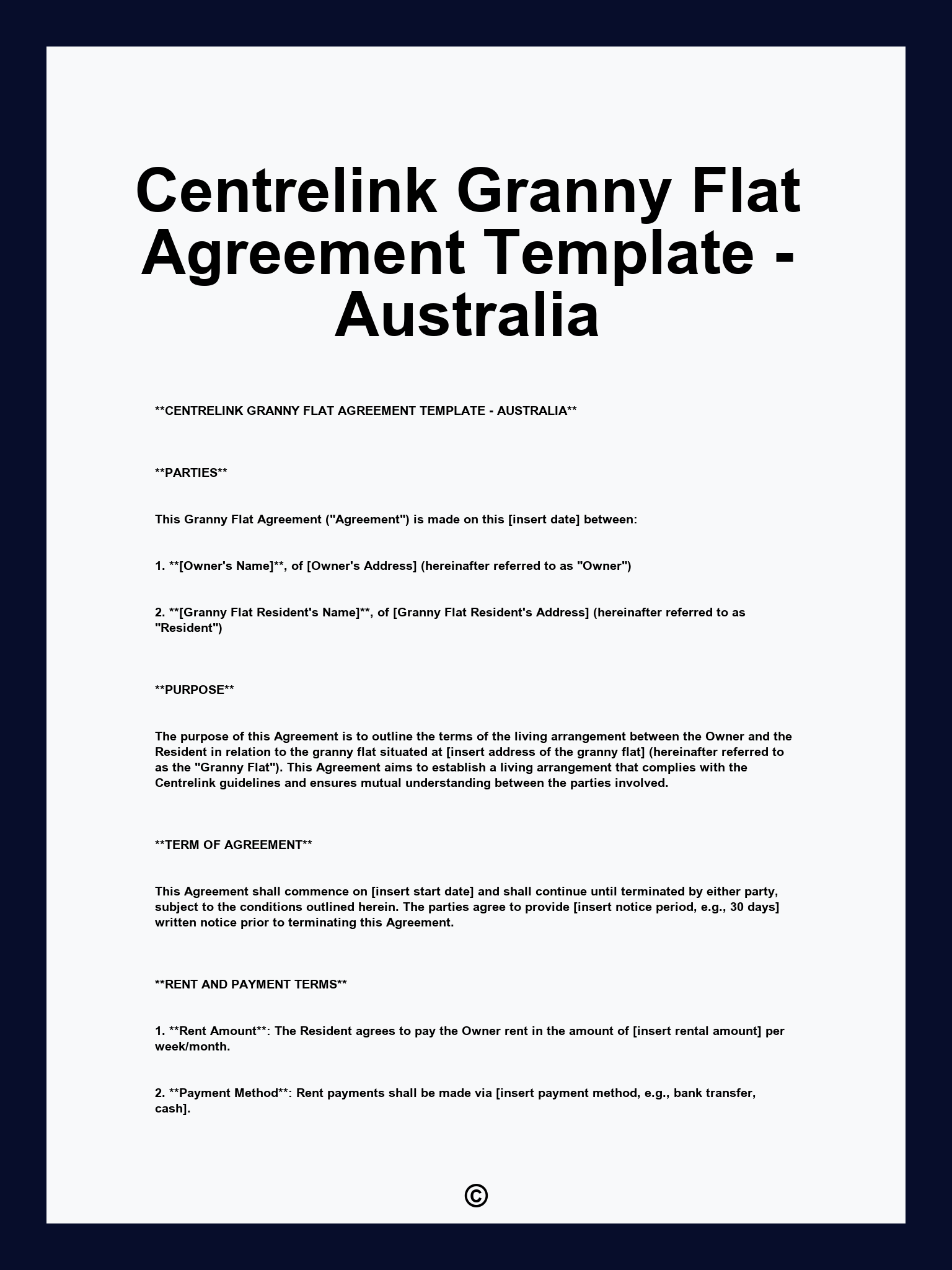 Centrelink Granny Flat Agreement Template - Australia