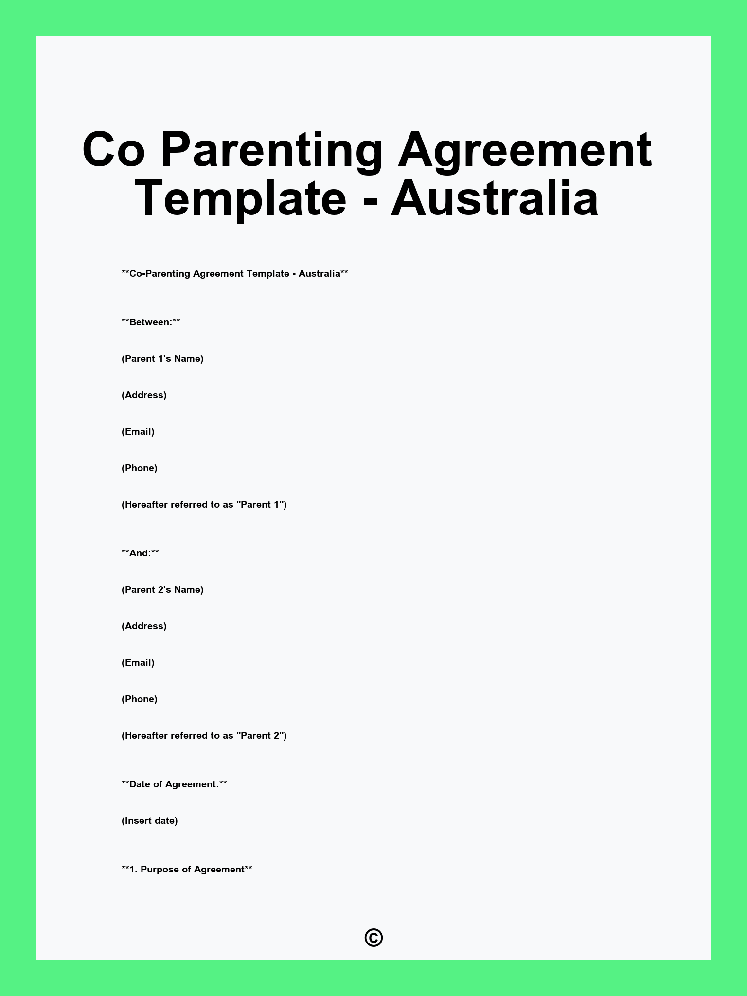 Co Parenting Agreement Template - Australia