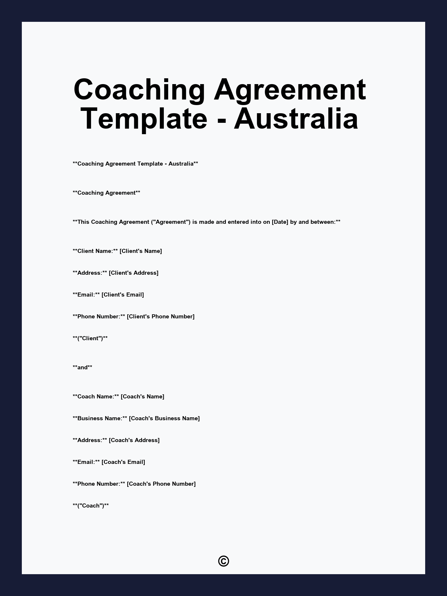 Coaching Agreement Template - Australia