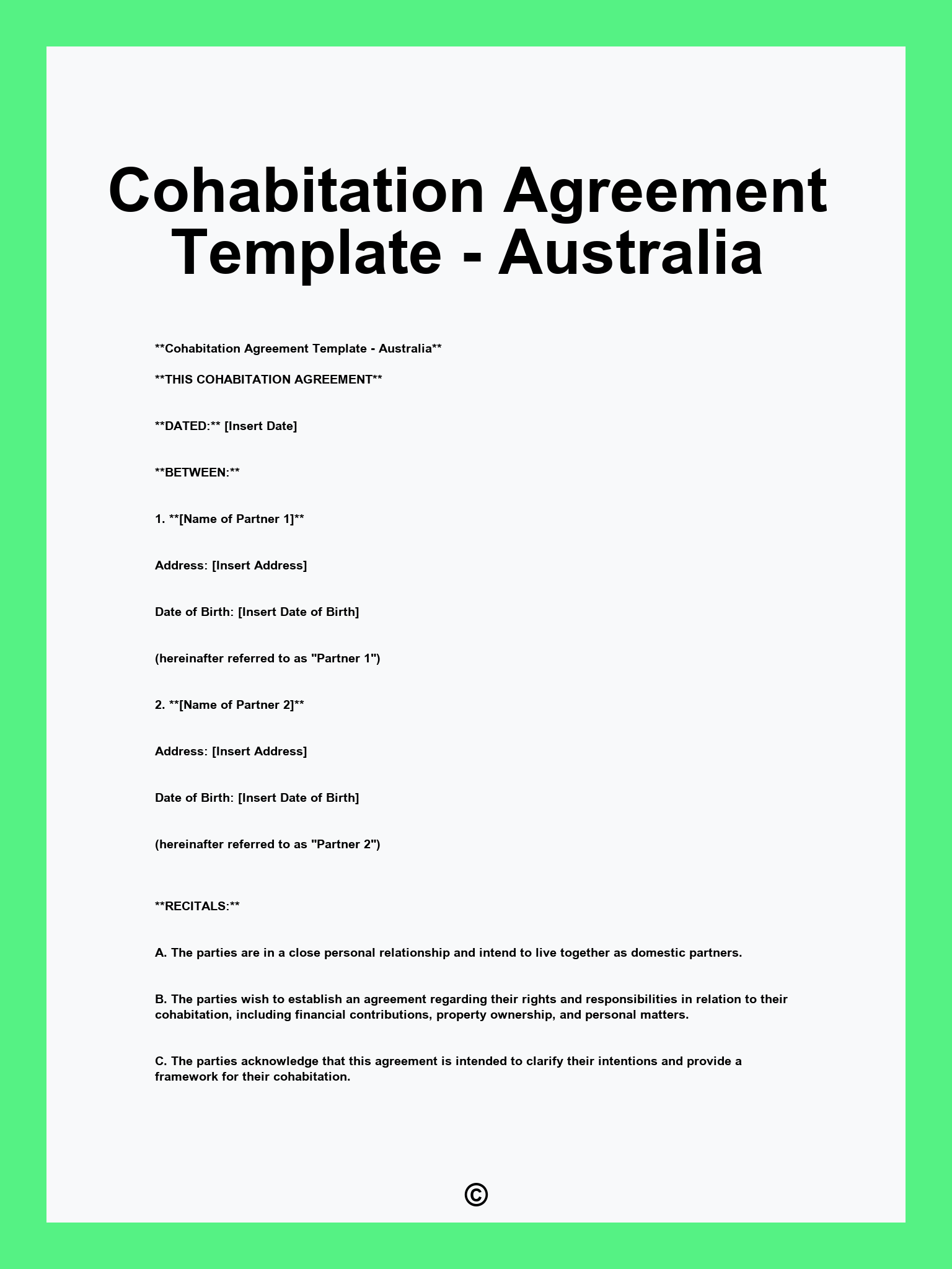 Cohabitation Agreement Template - Australia