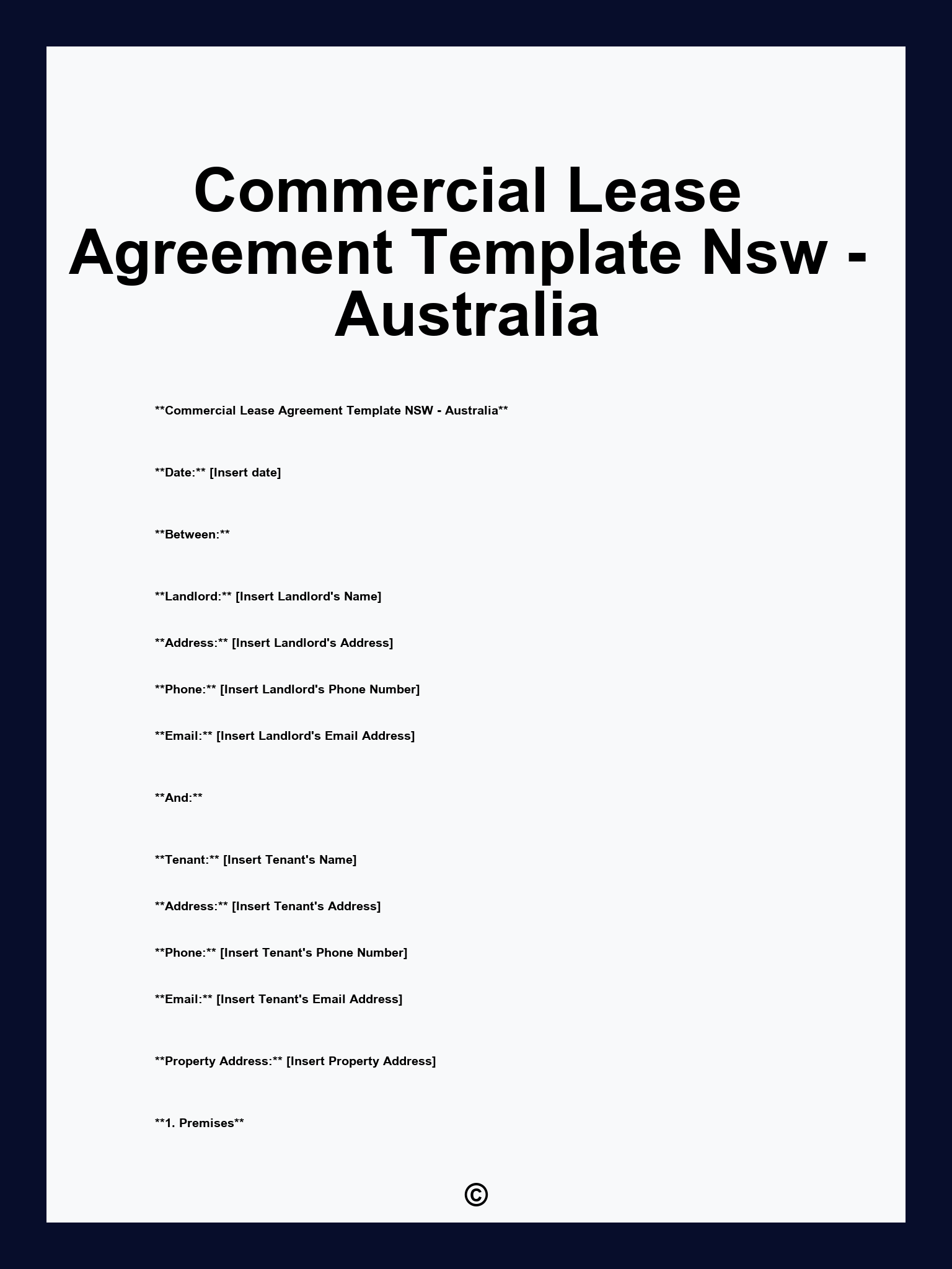 Commercial Lease Agreement Template Nsw - Australia