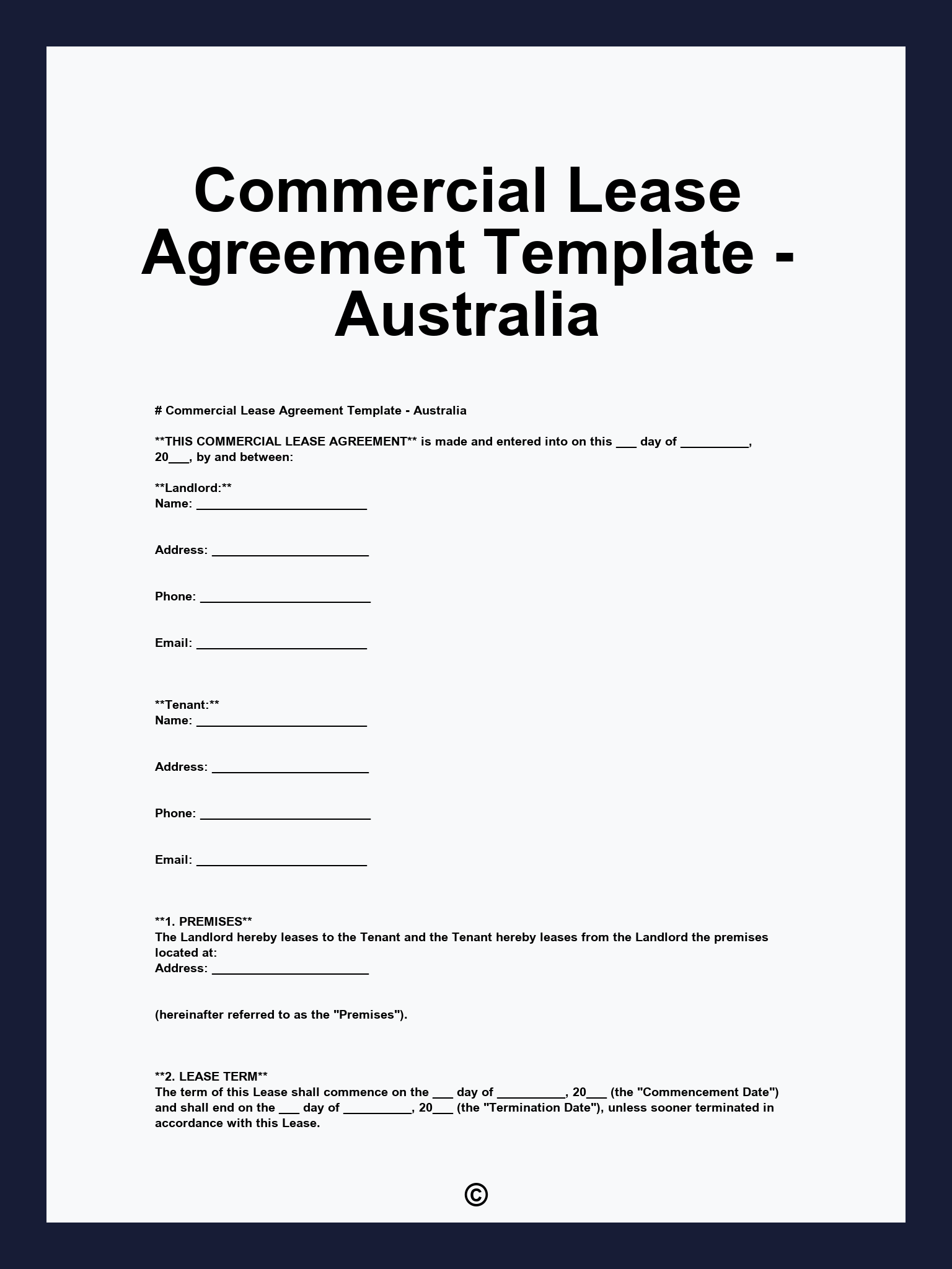 Commercial Lease Agreement Template - Australia