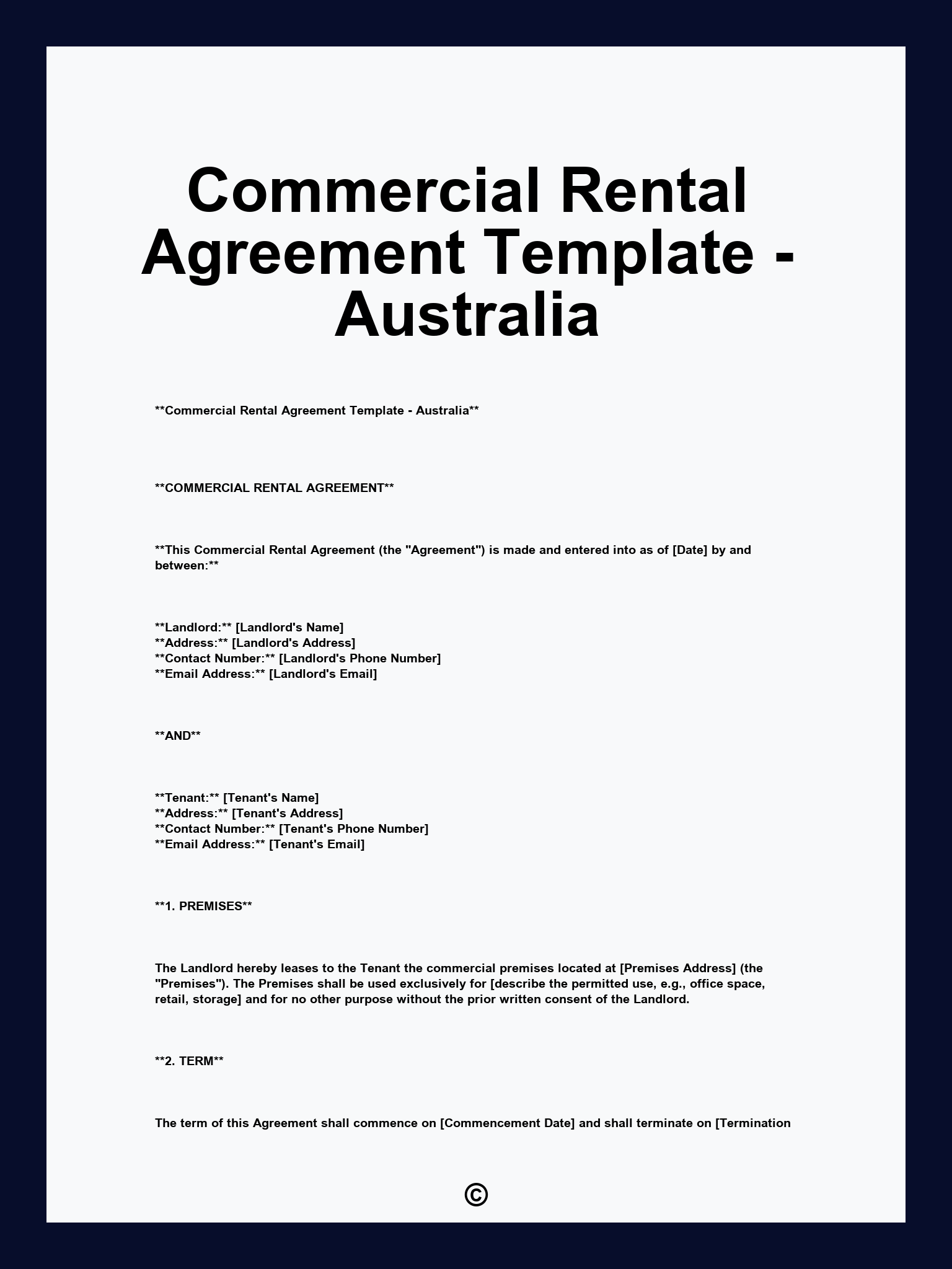 Commercial Rental Agreement Template - Australia