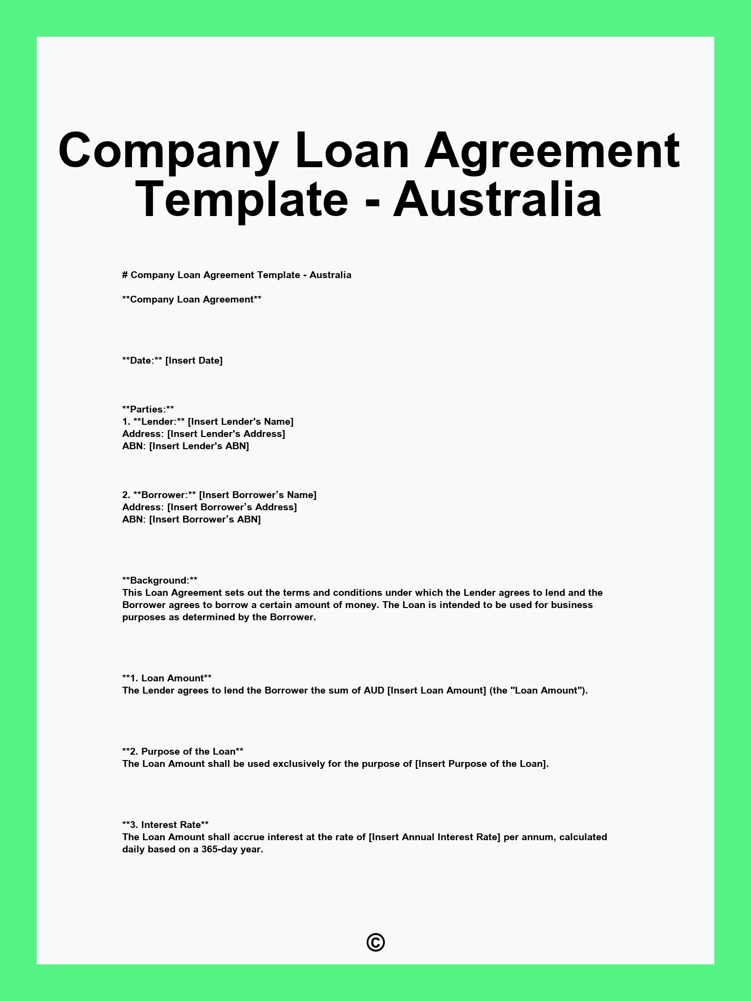 Company Loan Agreement Template - Australia