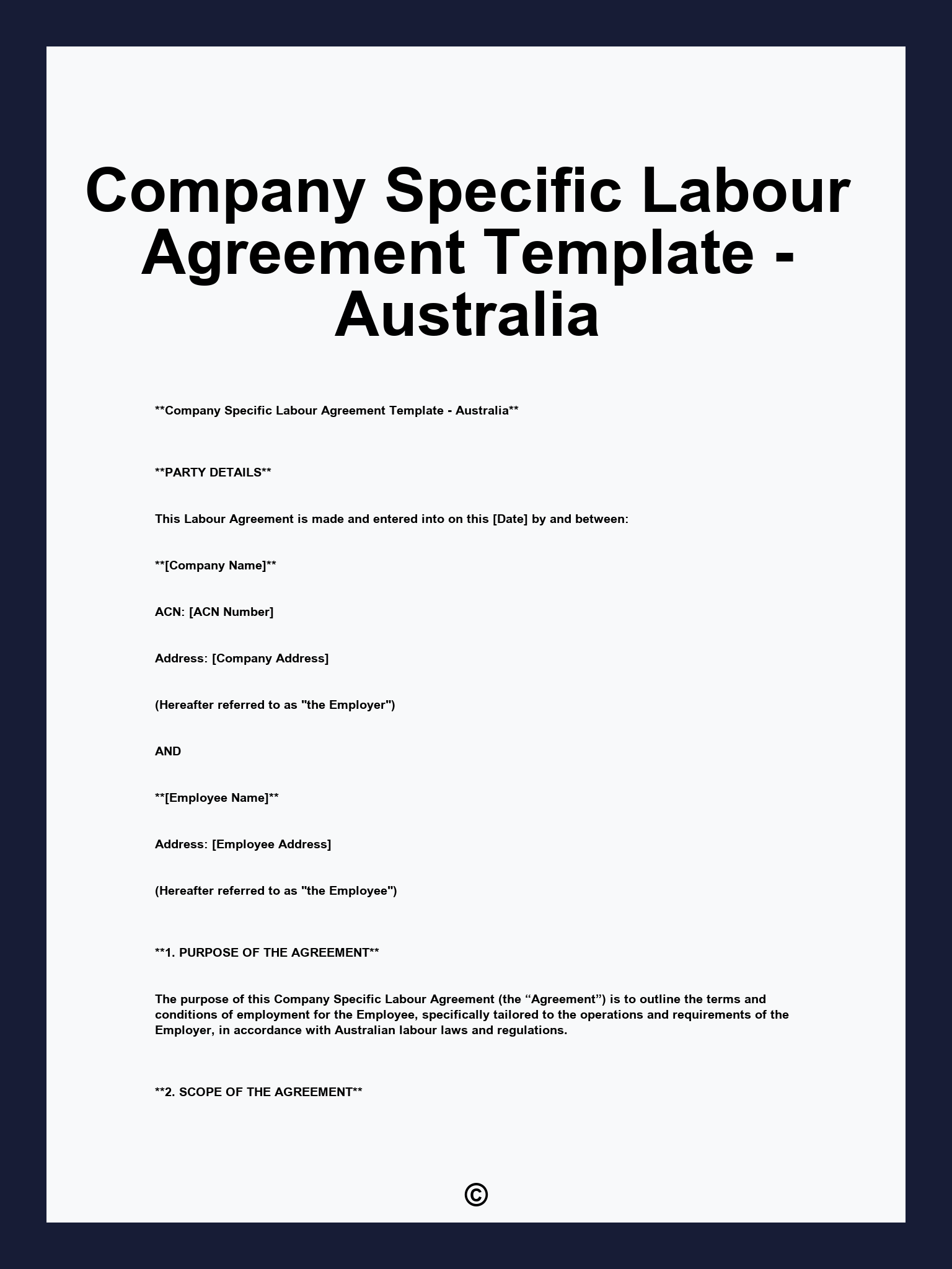 Company Specific Labour Agreement Template - Australia