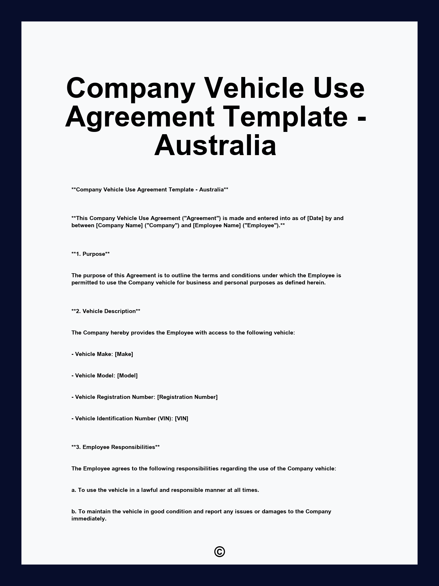 Company Vehicle Use Agreement Template - Australia