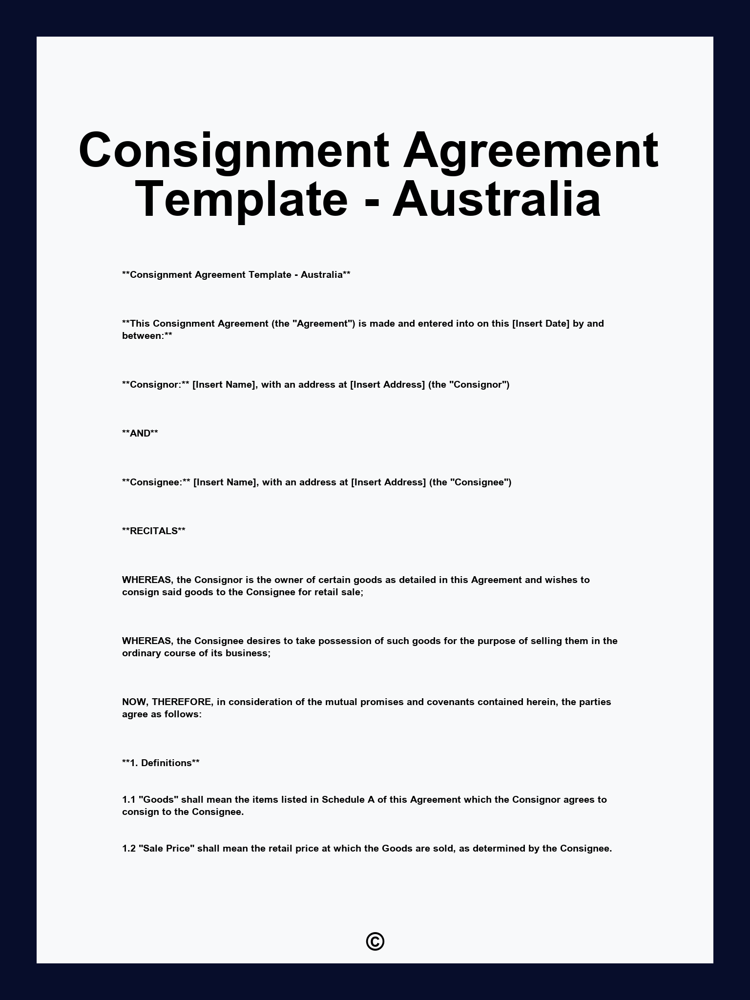 Consignment Agreement Template - Australia