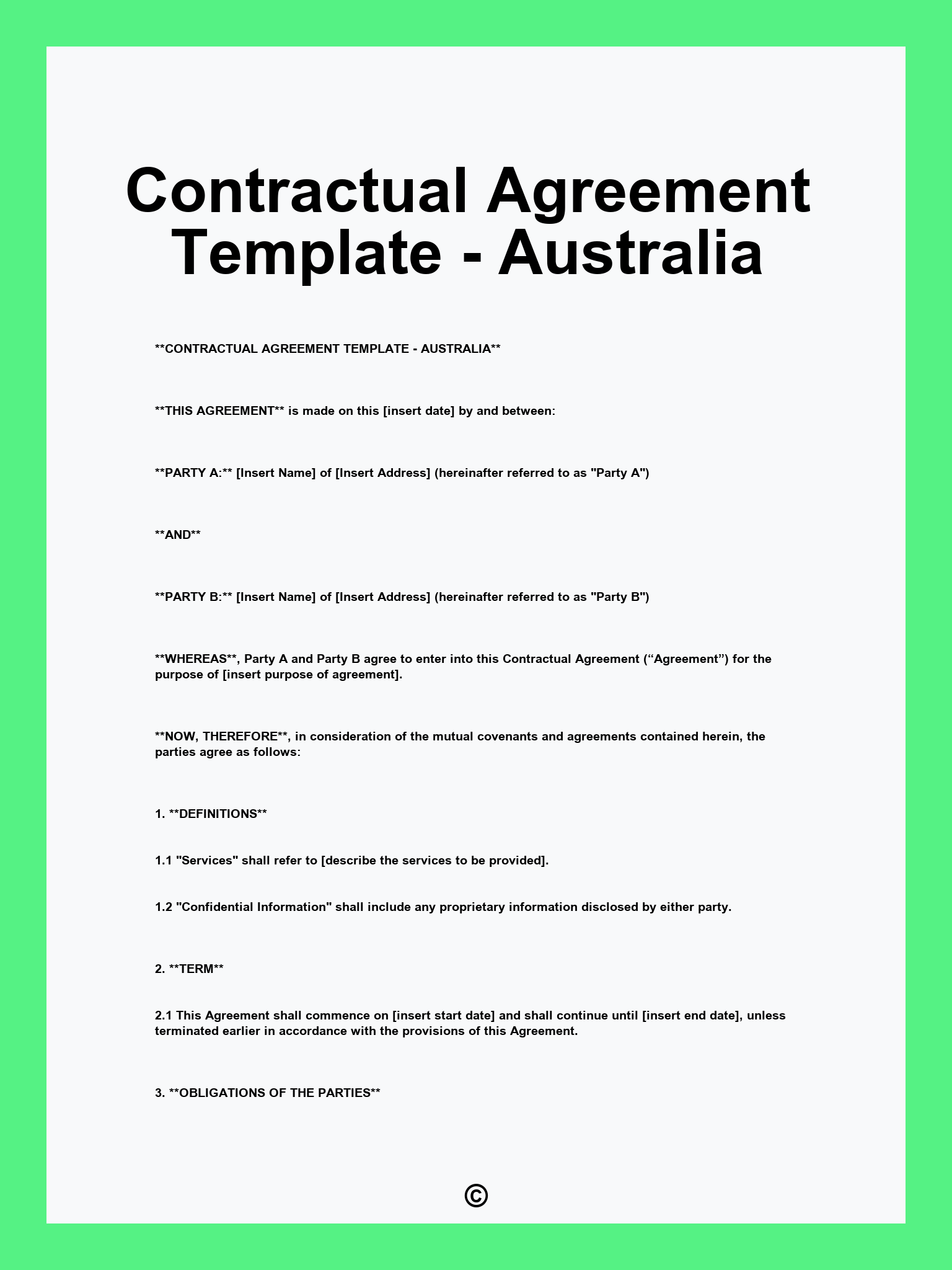 Contractual Agreement Template - Australia