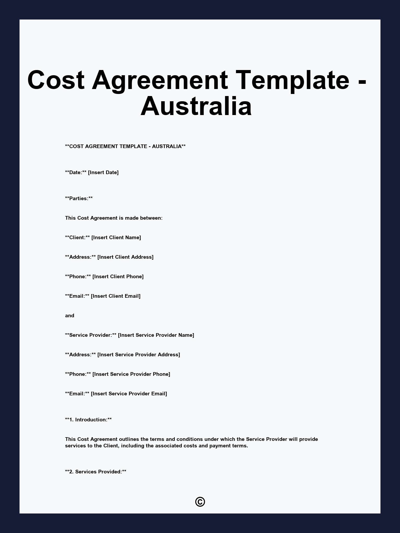 Cost Agreement Template - Australia