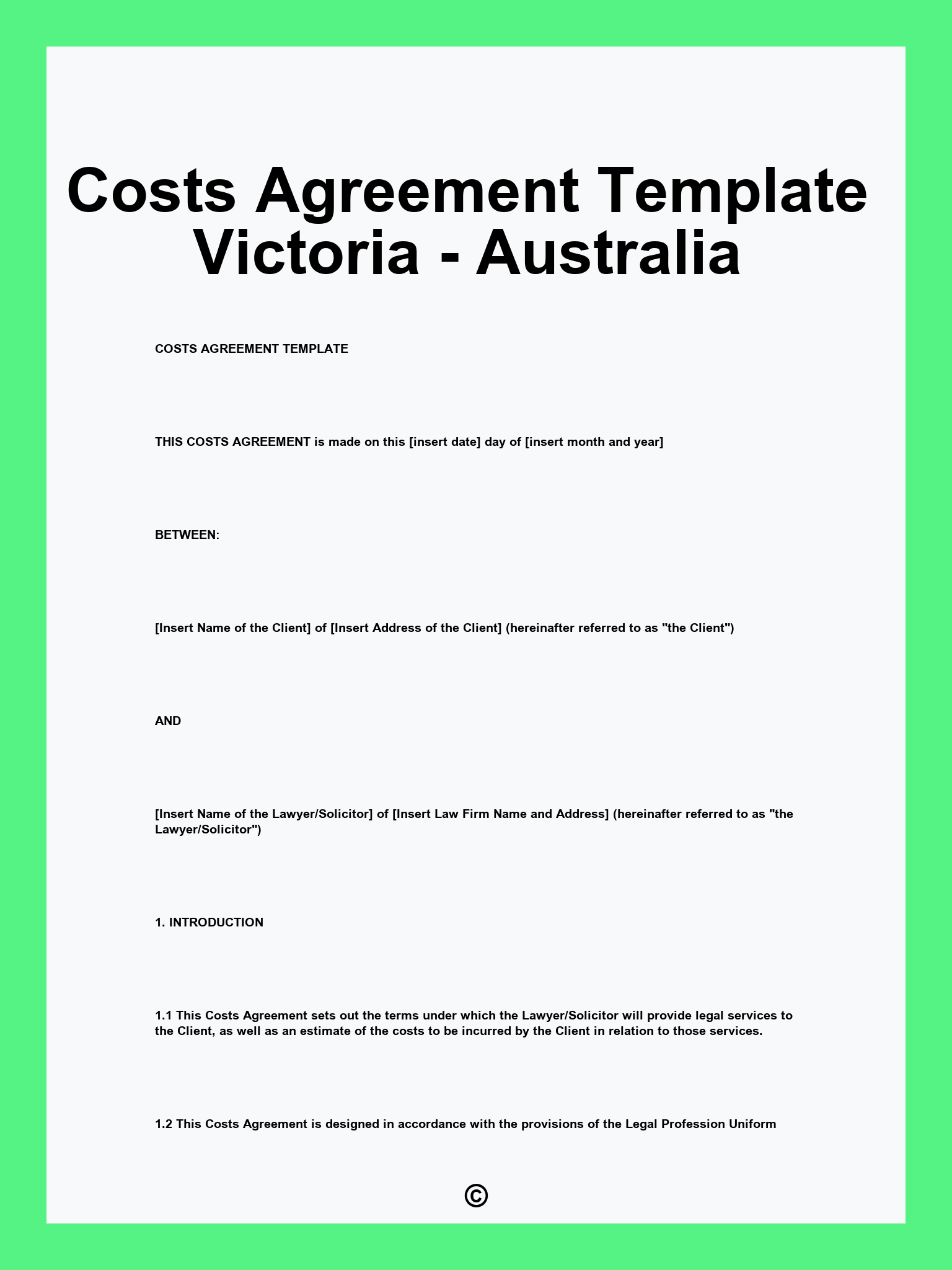 Costs Agreement Template Victoria - Australia