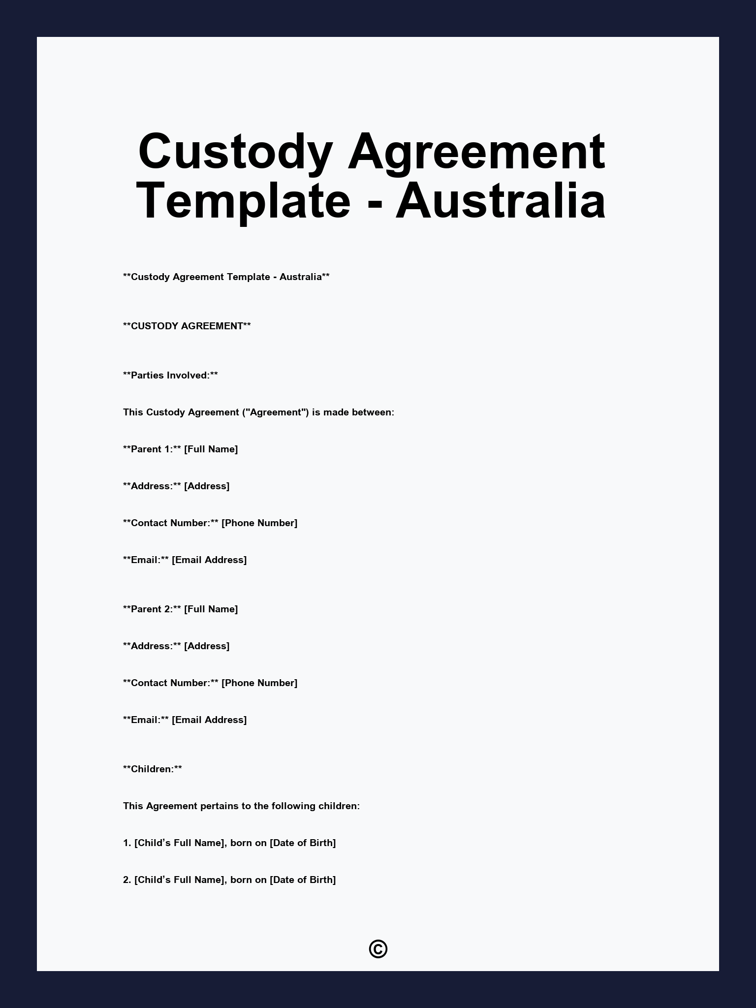 Custody Agreement Template - Australia