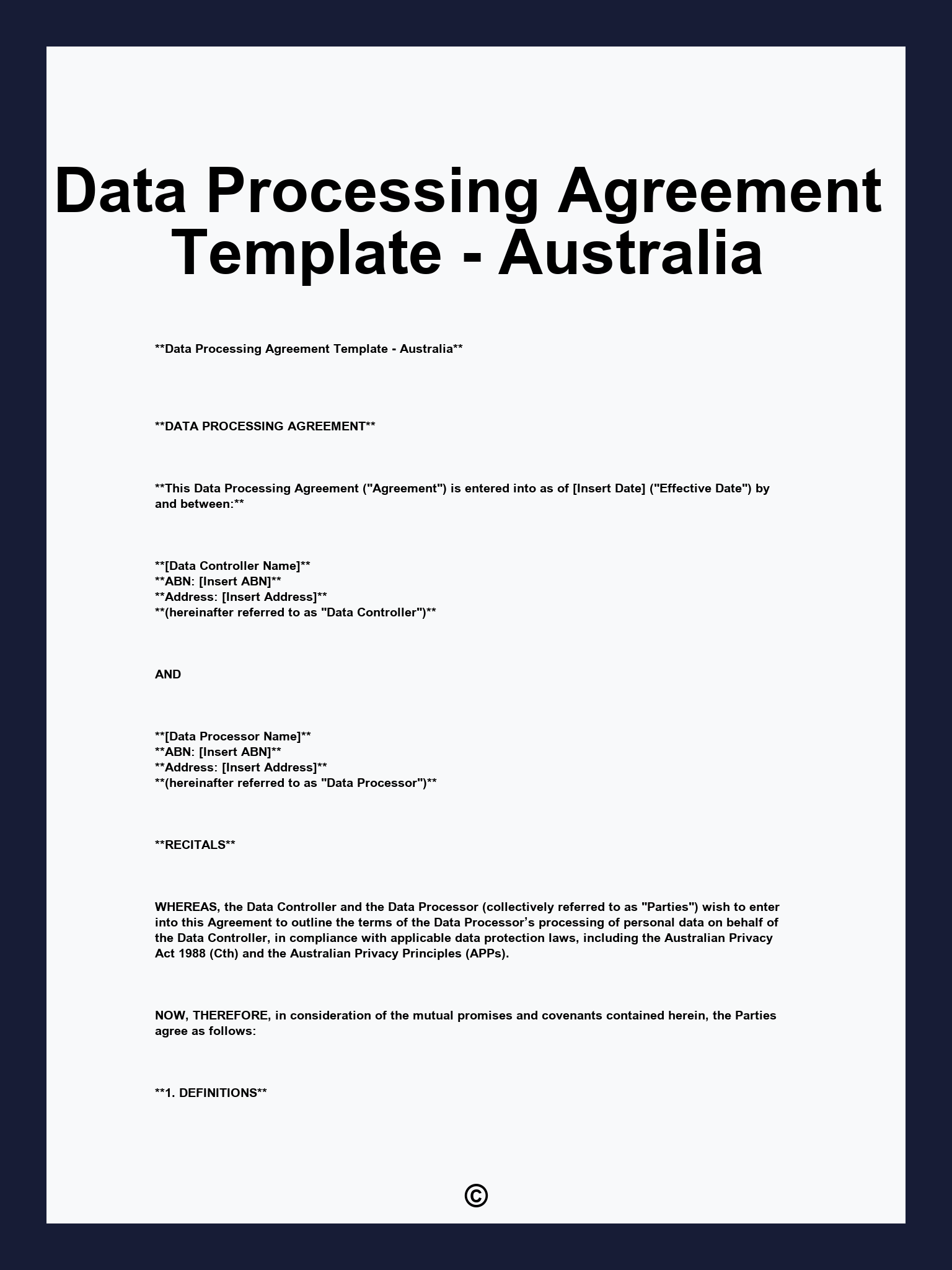 Data Processing Agreement Template - Australia
