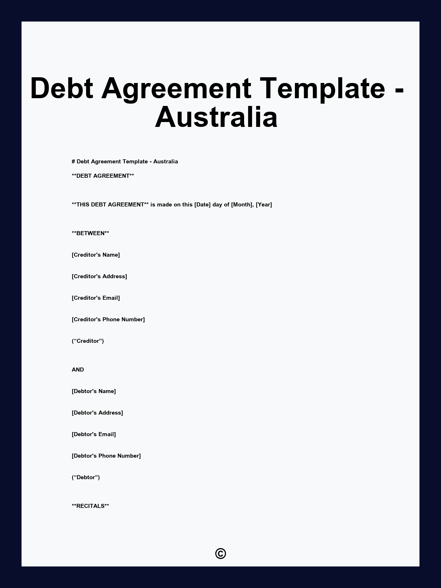 Debt Agreement Template - Australia