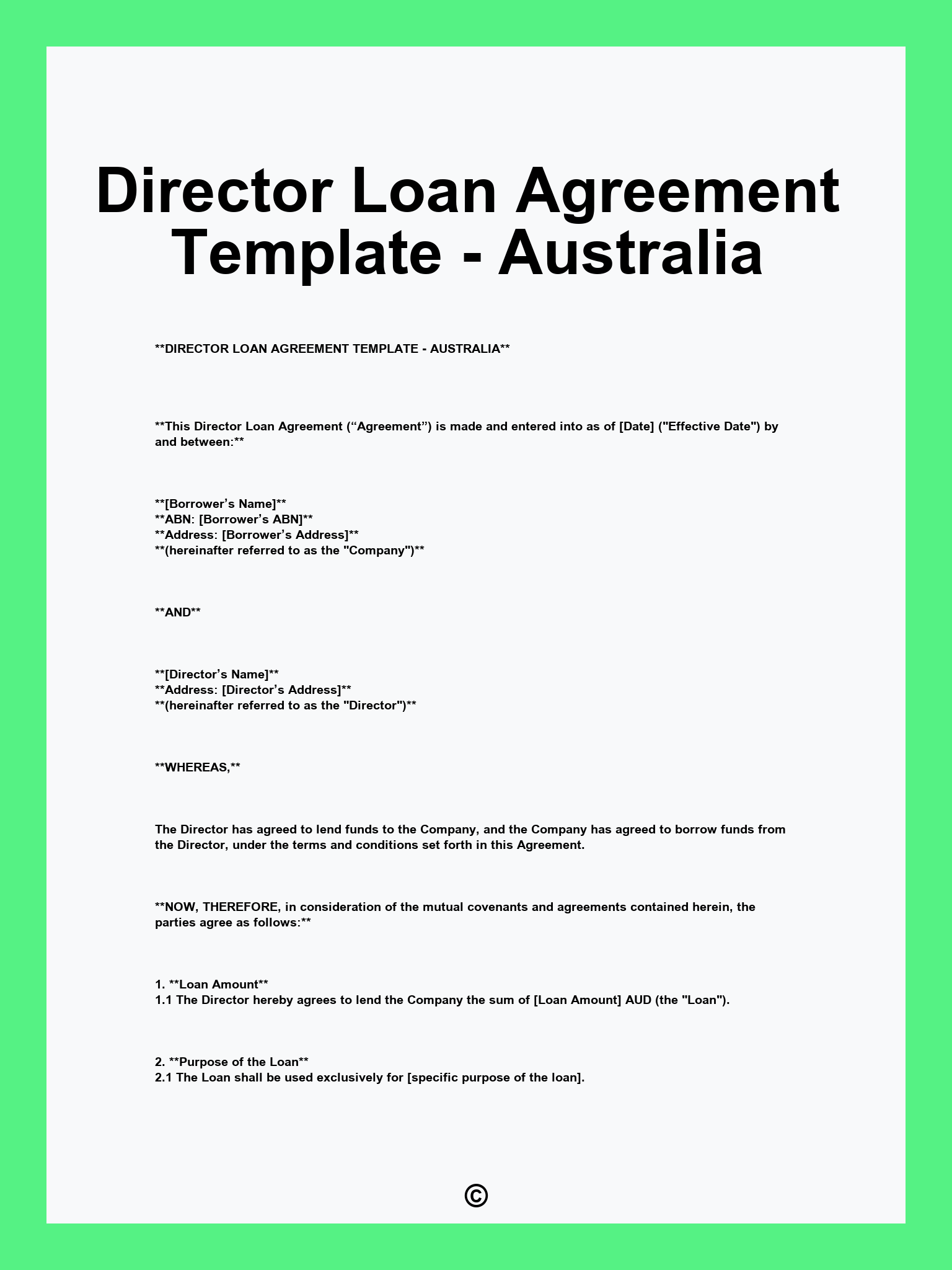 Director Loan Agreement Template - Australia
