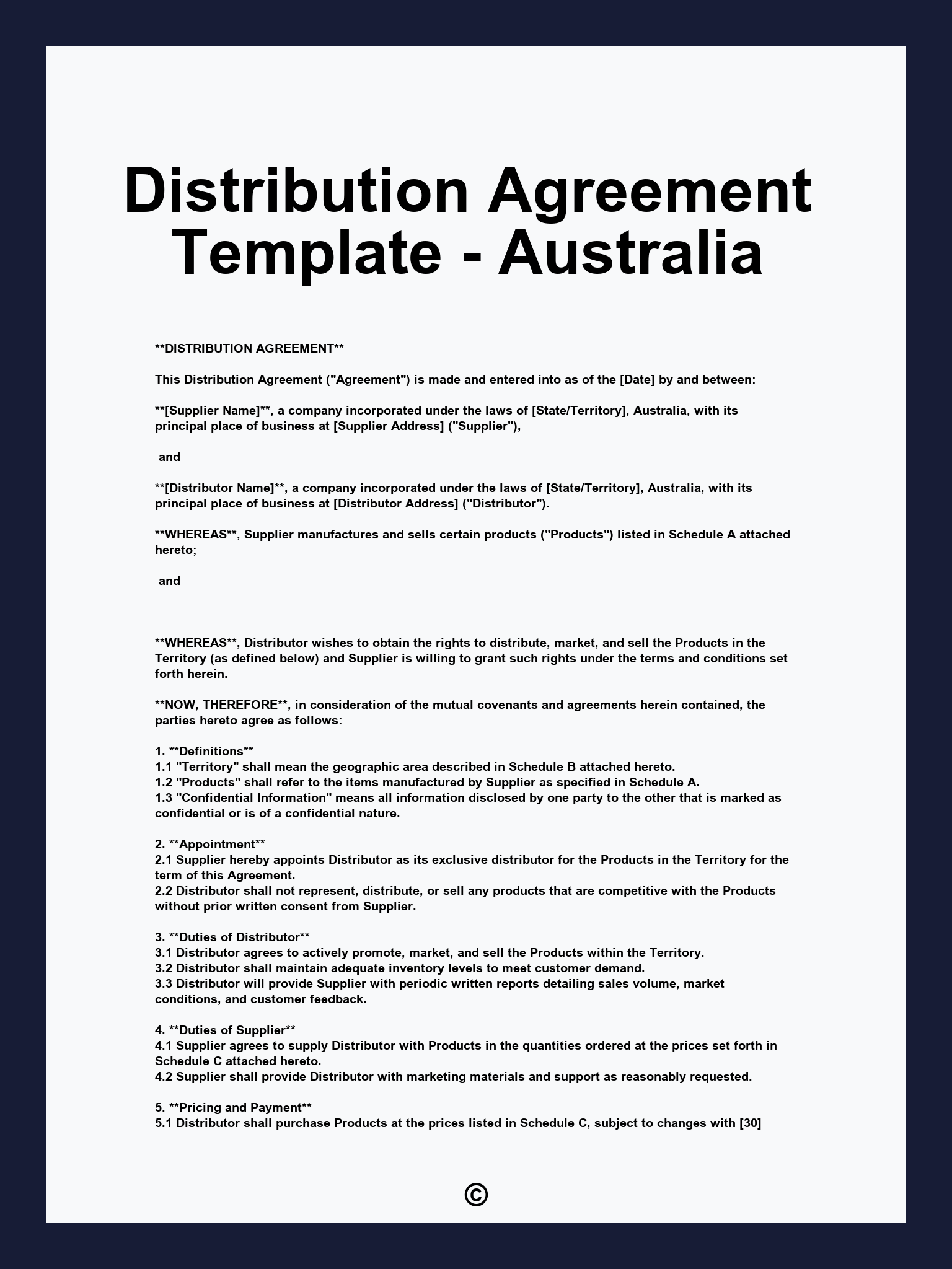 Distribution Agreement Template - Australia