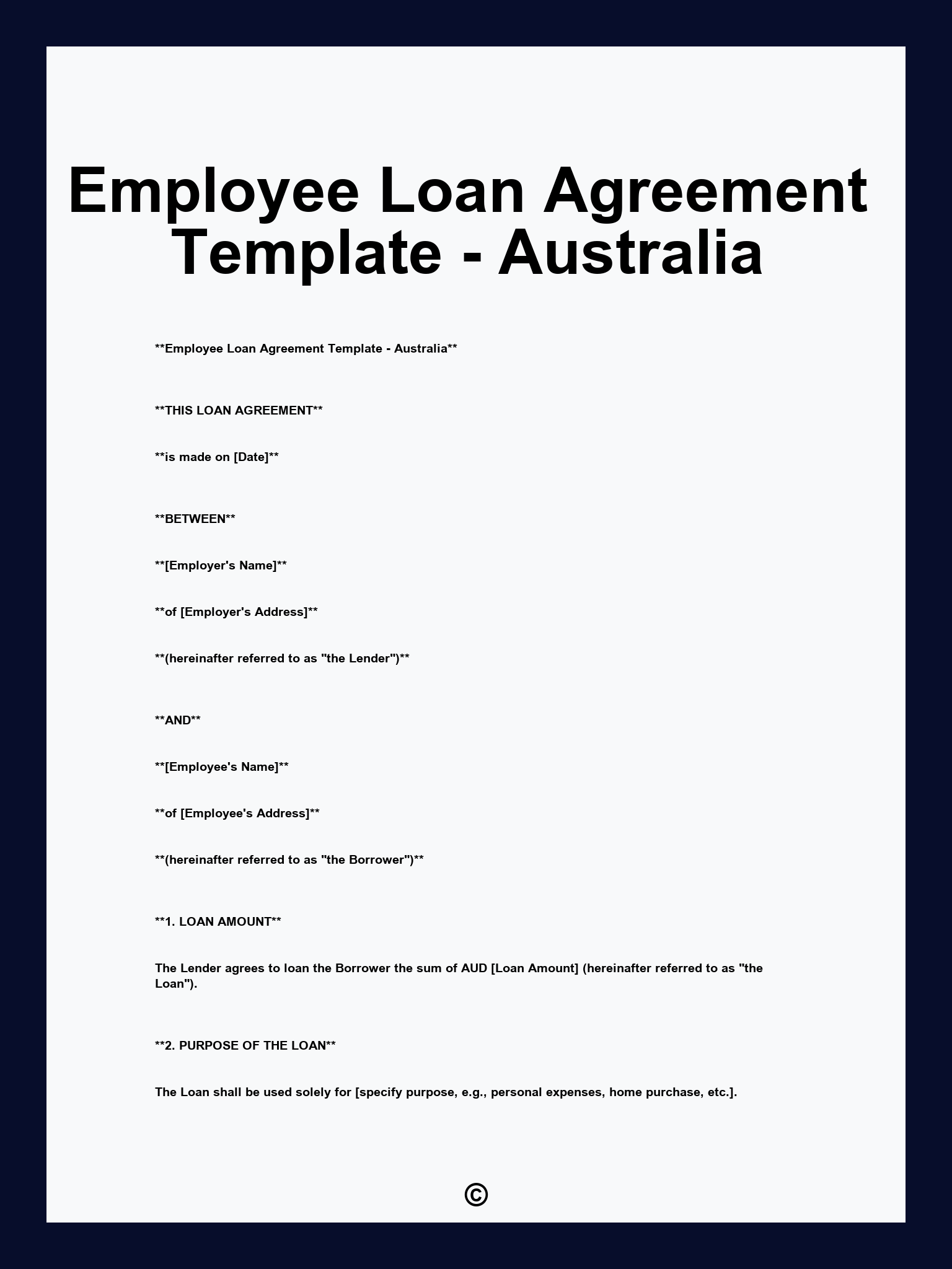 Employee Loan Agreement Template - Australia