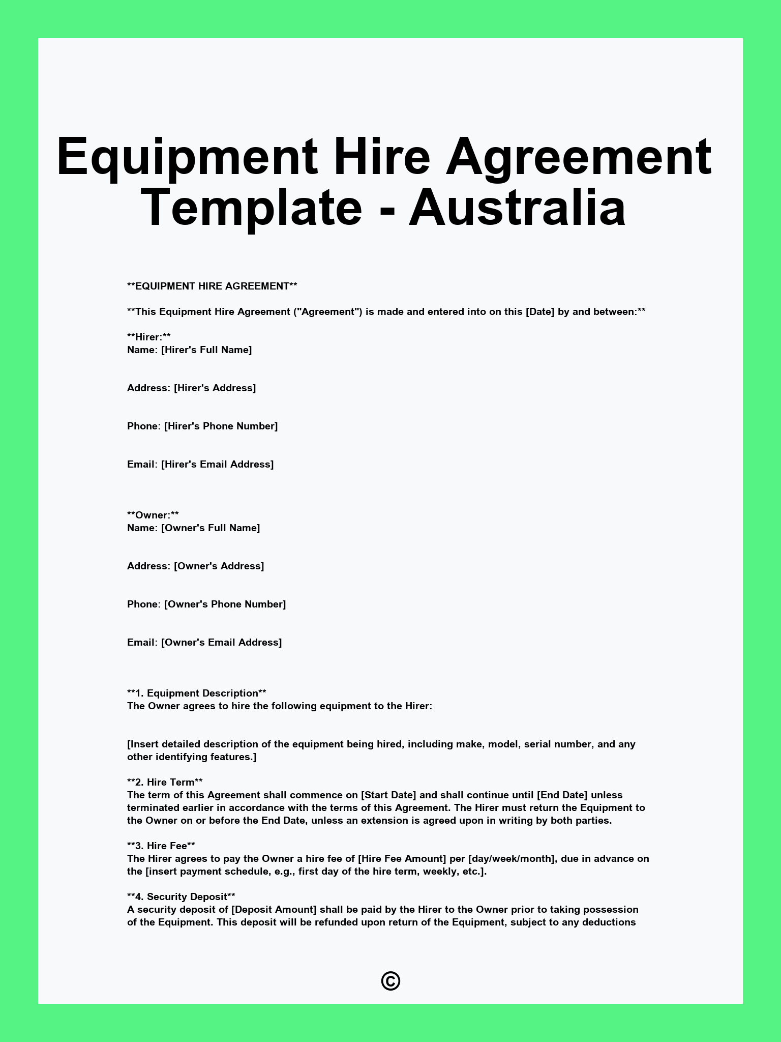 Equipment Hire Agreement Template - Australia