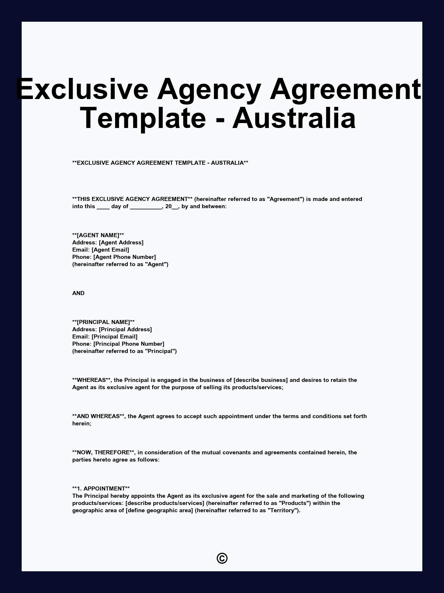 Exclusive Agency Agreement Template - Australia