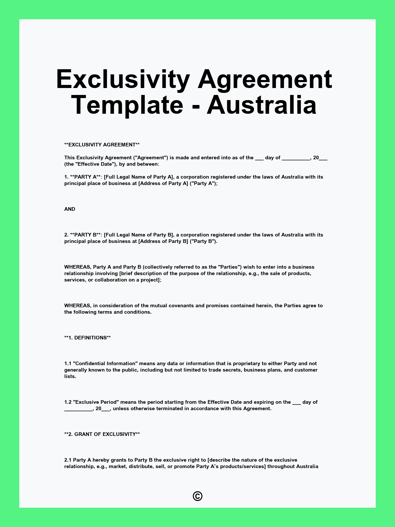 Exclusivity Agreement Template - Australia