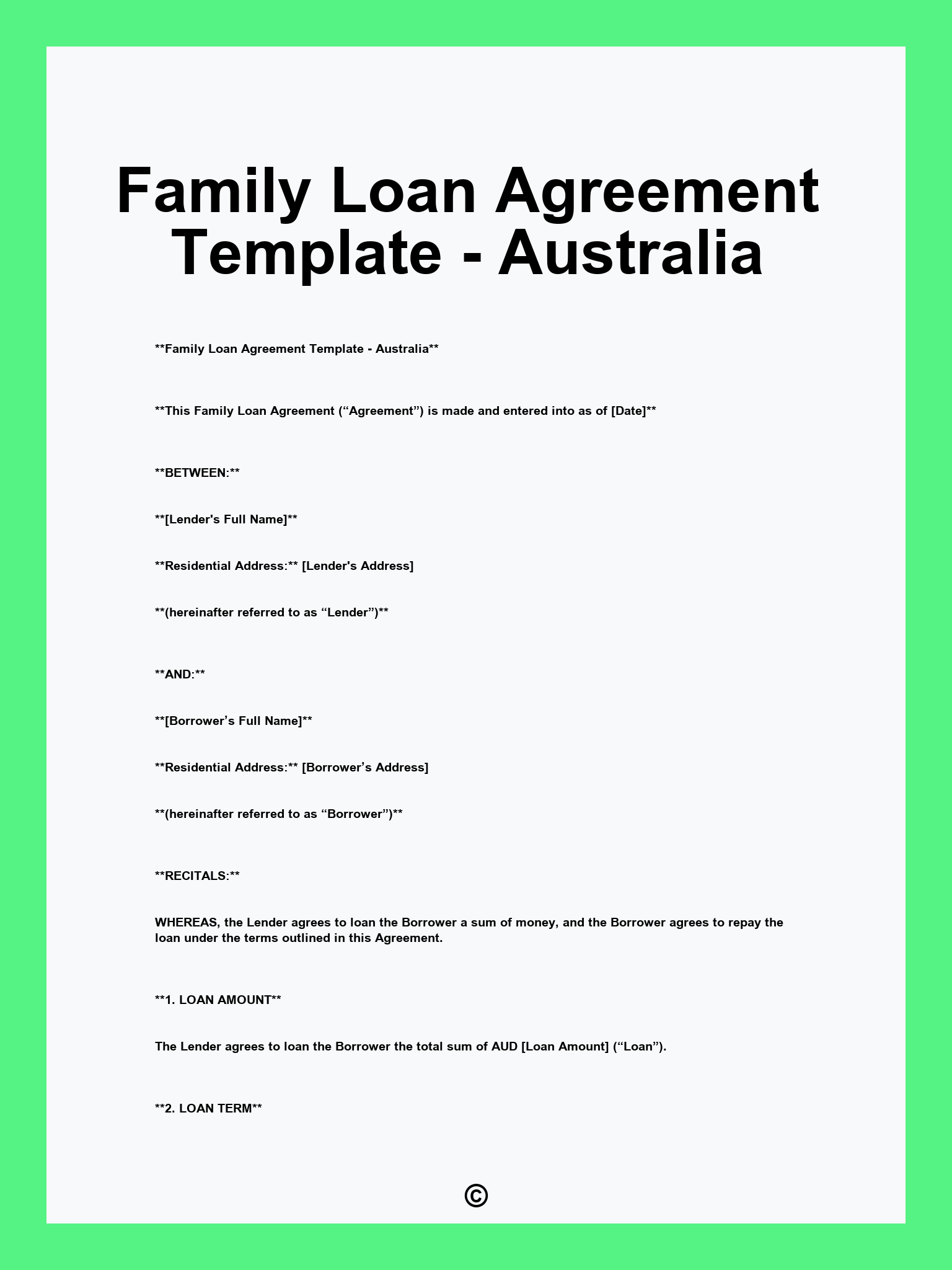 Family Loan Agreement Template - Australia
