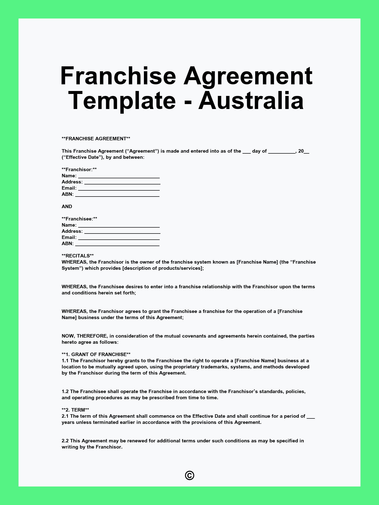 Franchise Agreement Template - Australia