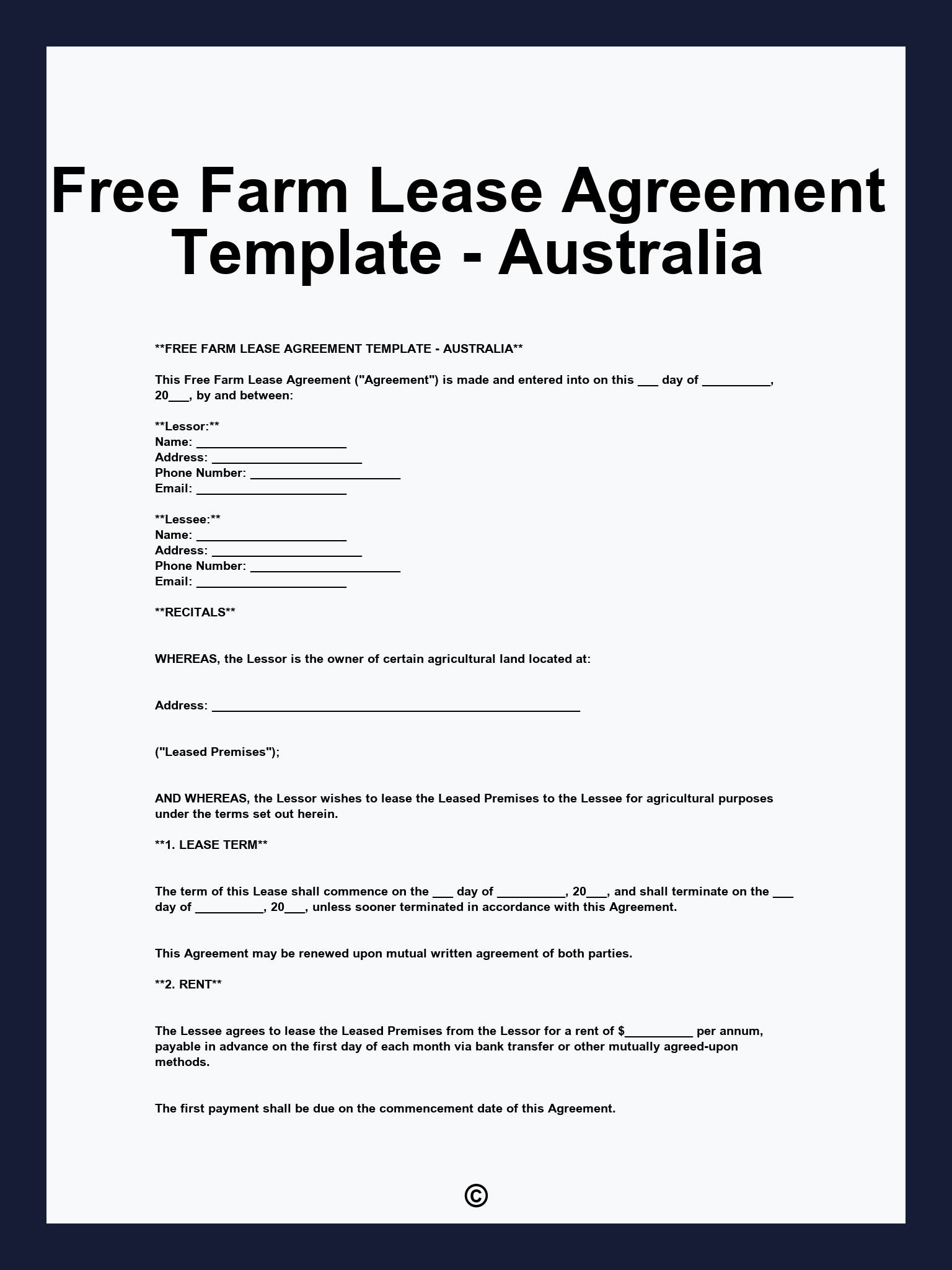 Free Farm Lease Agreement Template - Australia