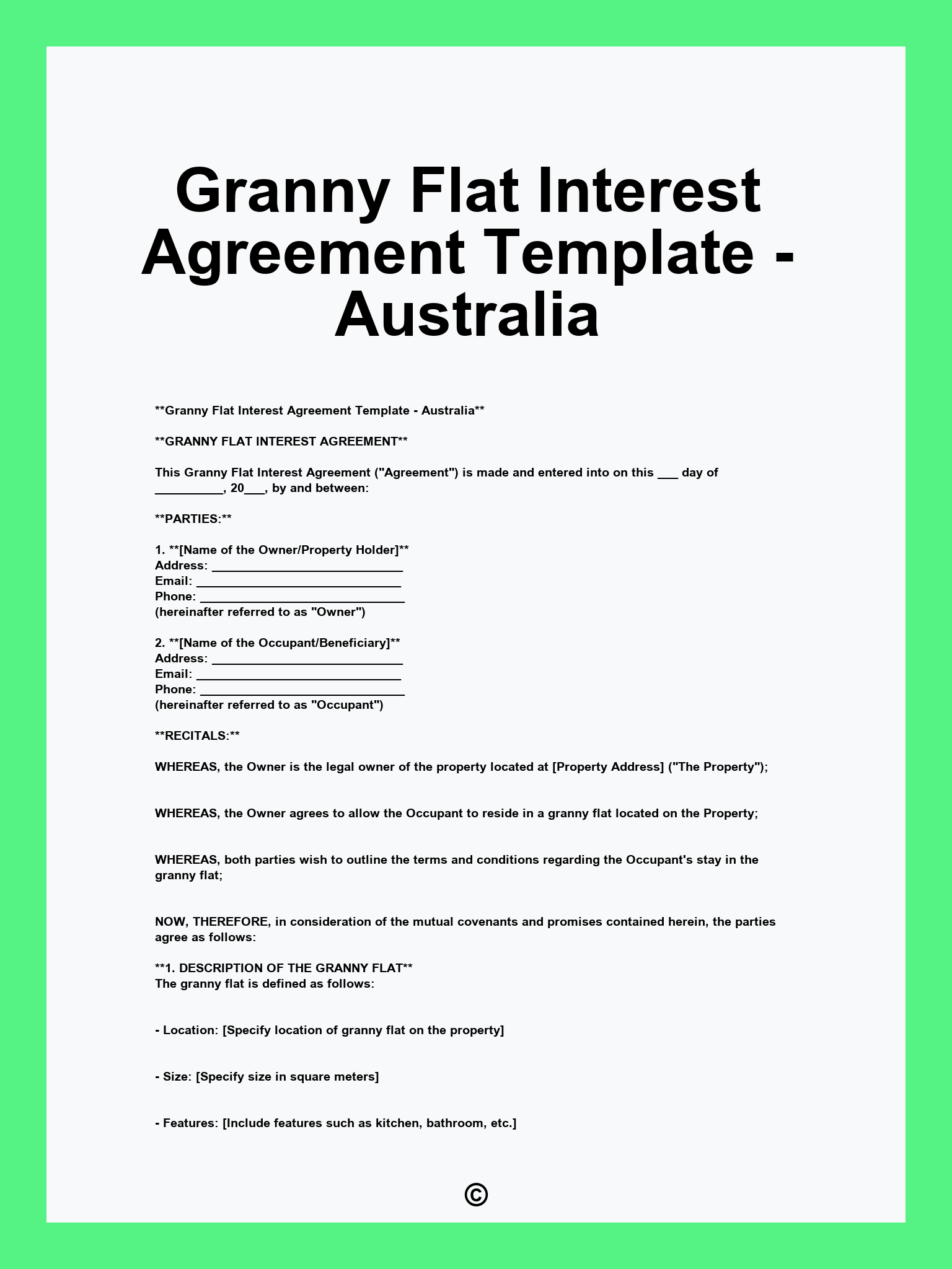 Granny Flat Interest Agreement Template - Australia