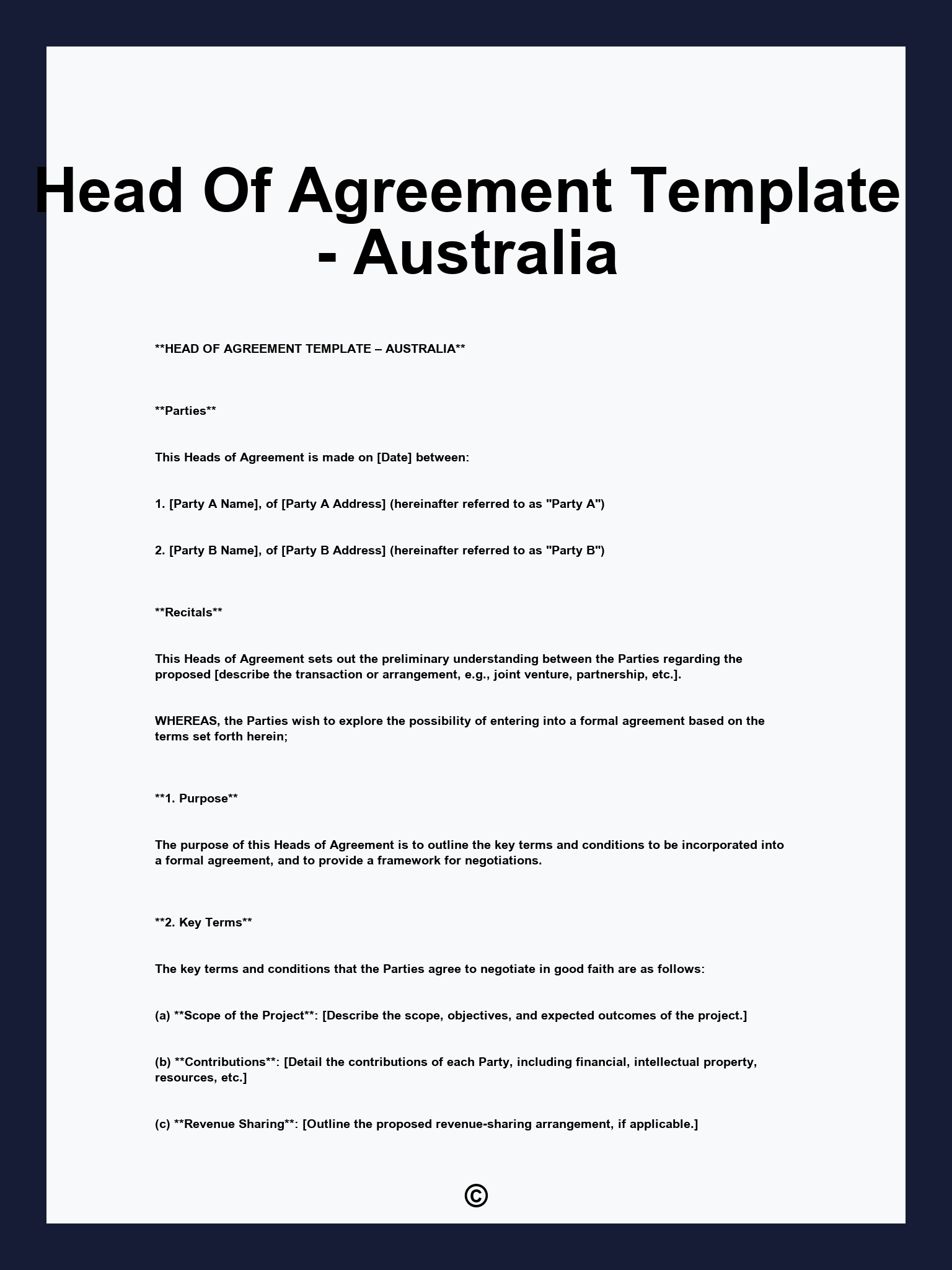Head Of Agreement Template - Australia