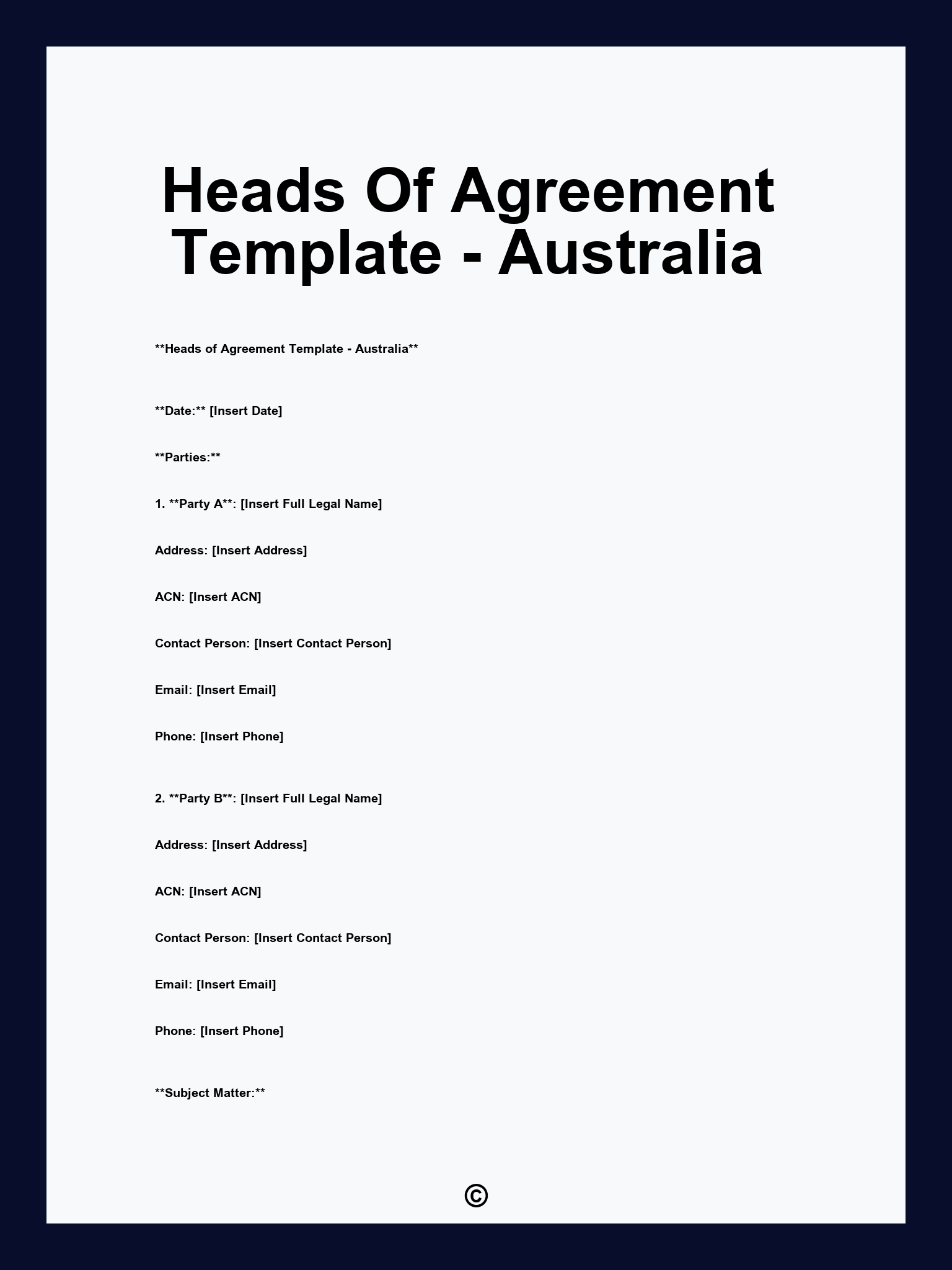 Heads Of Agreement Template - Australia