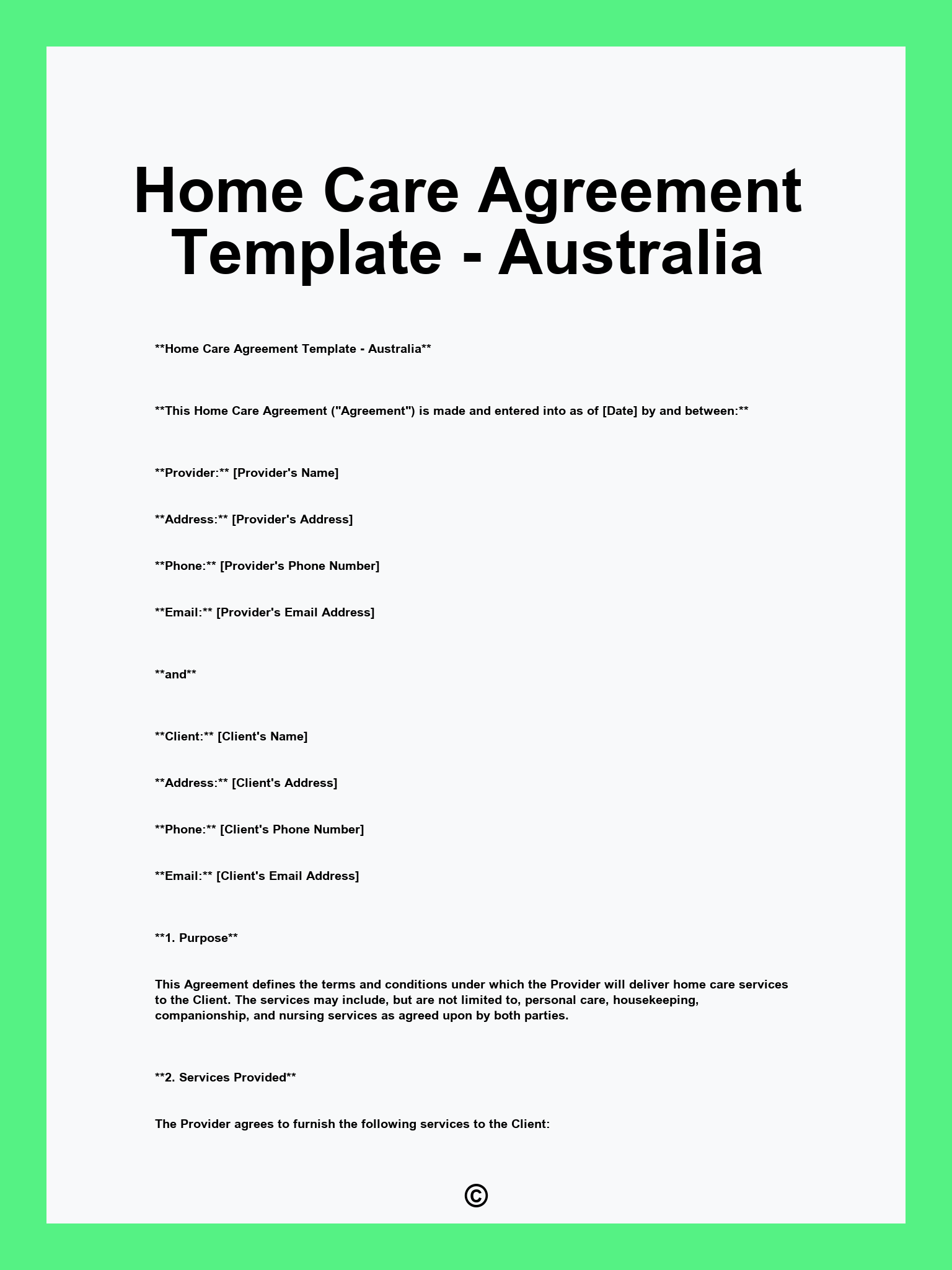 Home Care Agreement Template - Australia