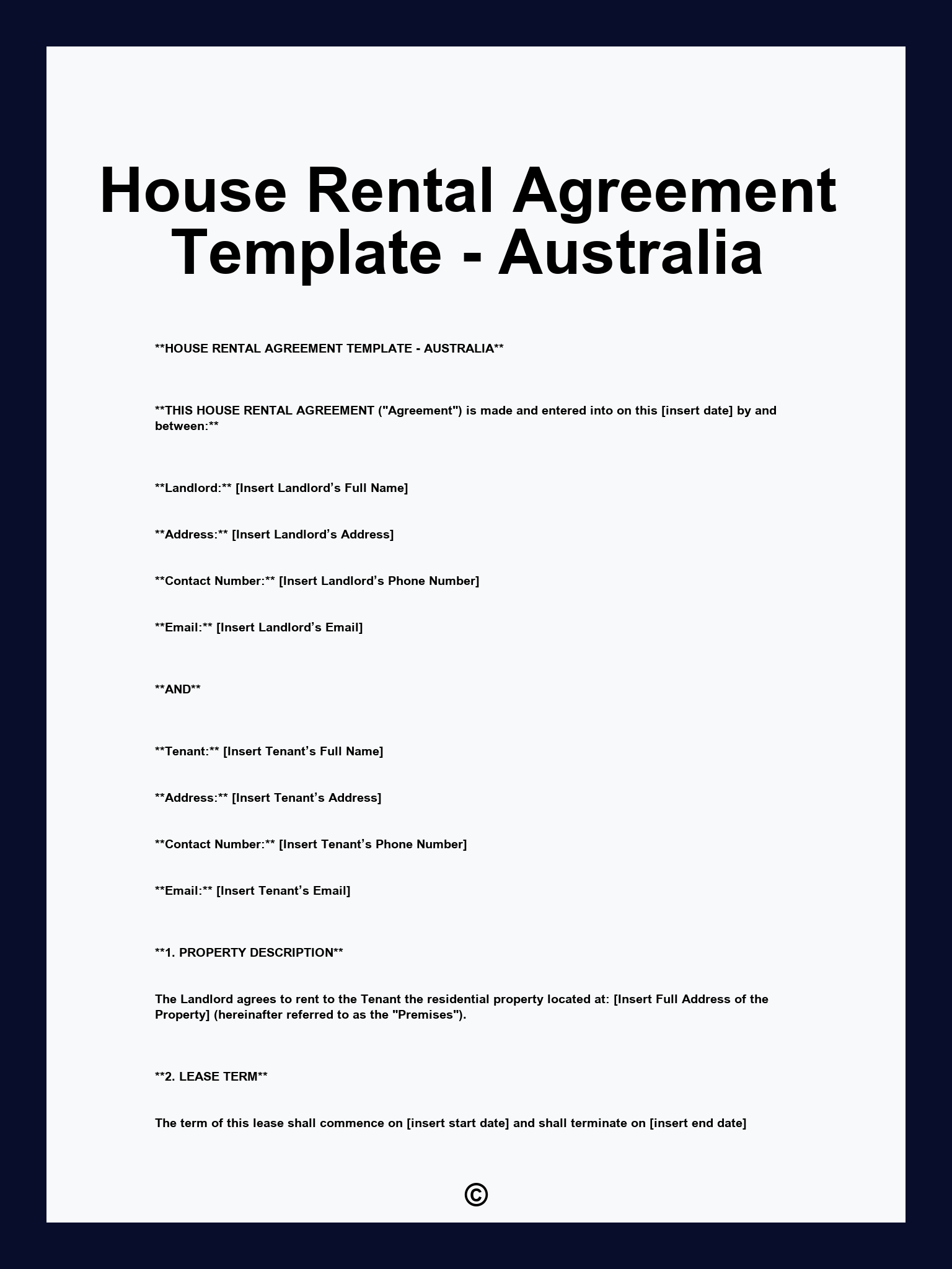 House Rental Agreement Template - Australia