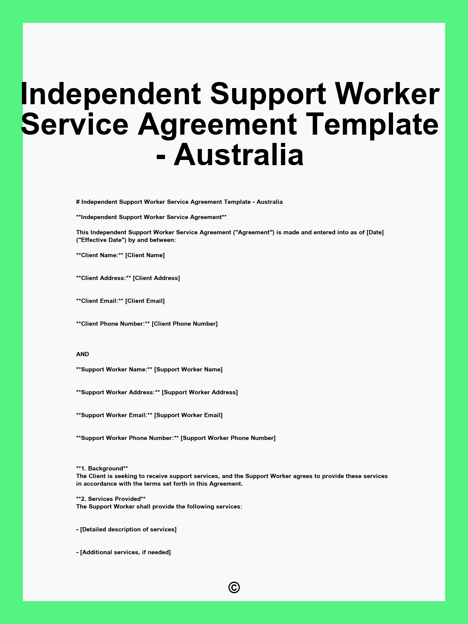 Independent Support Worker Service Agreement Template - Australia