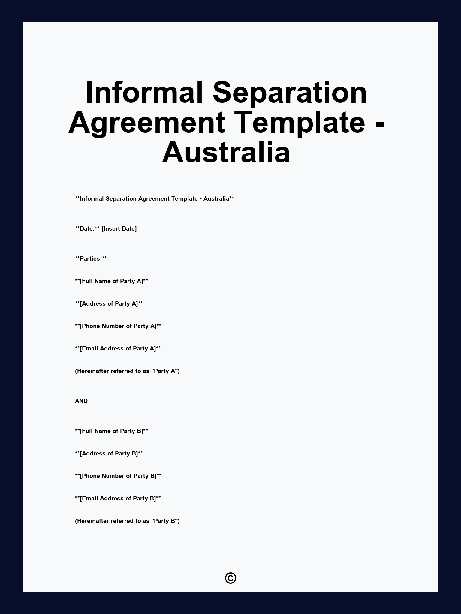 Informal Separation Agreement Template - Australia