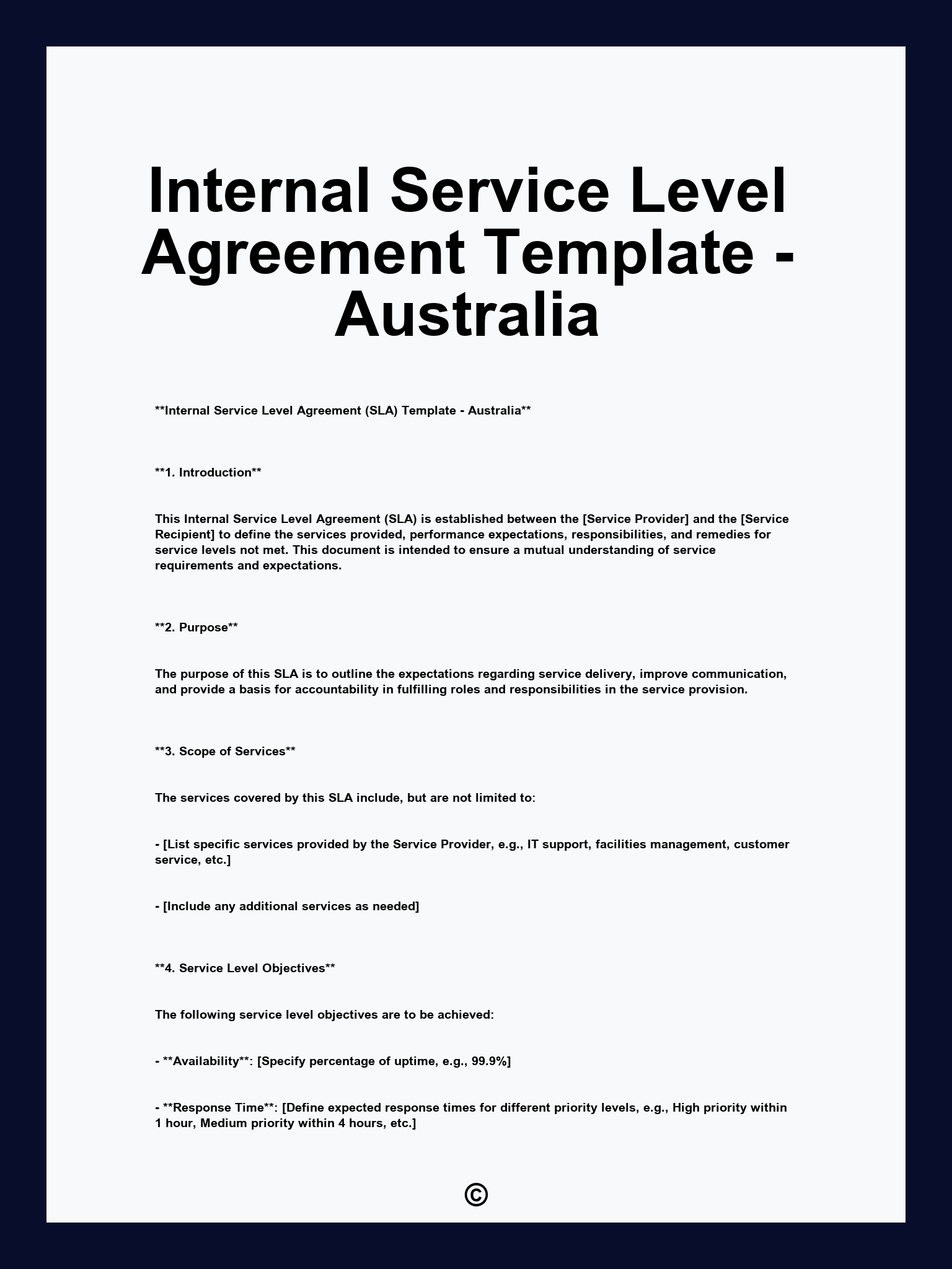 Internal Service Level Agreement Template - Australia