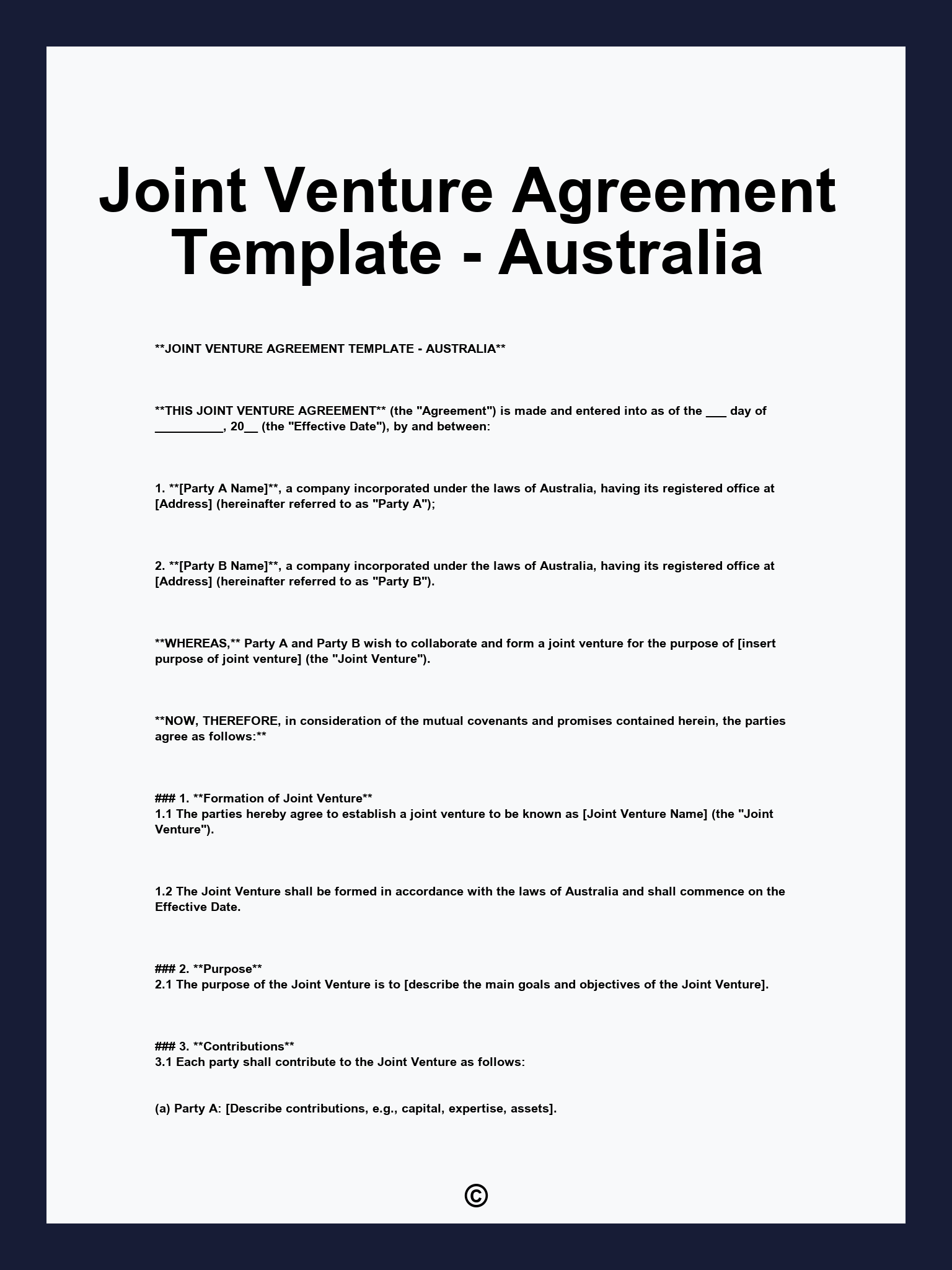 Joint Venture Agreement Template - Australia