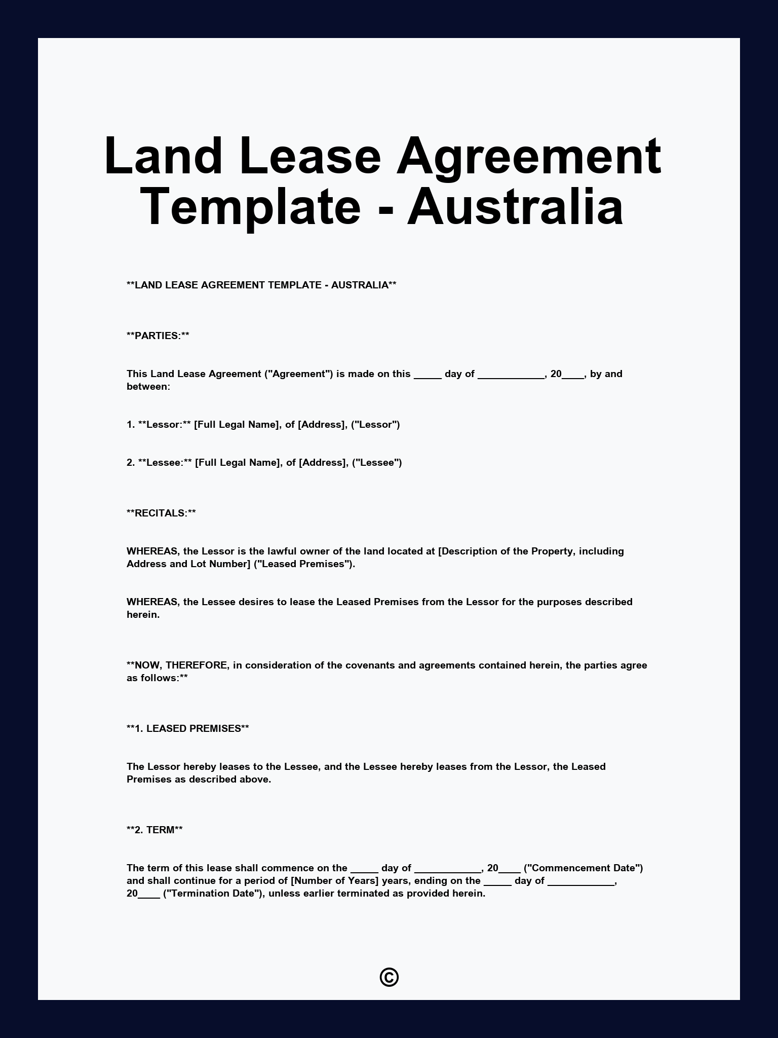 Land Lease Agreement Template - Australia