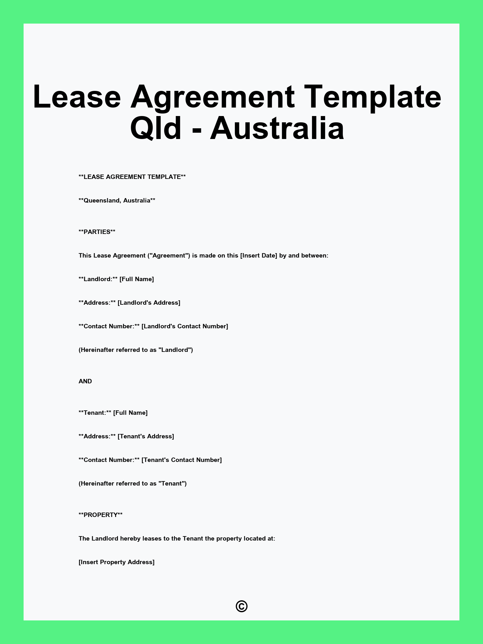 Lease Agreement Template Qld - Australia