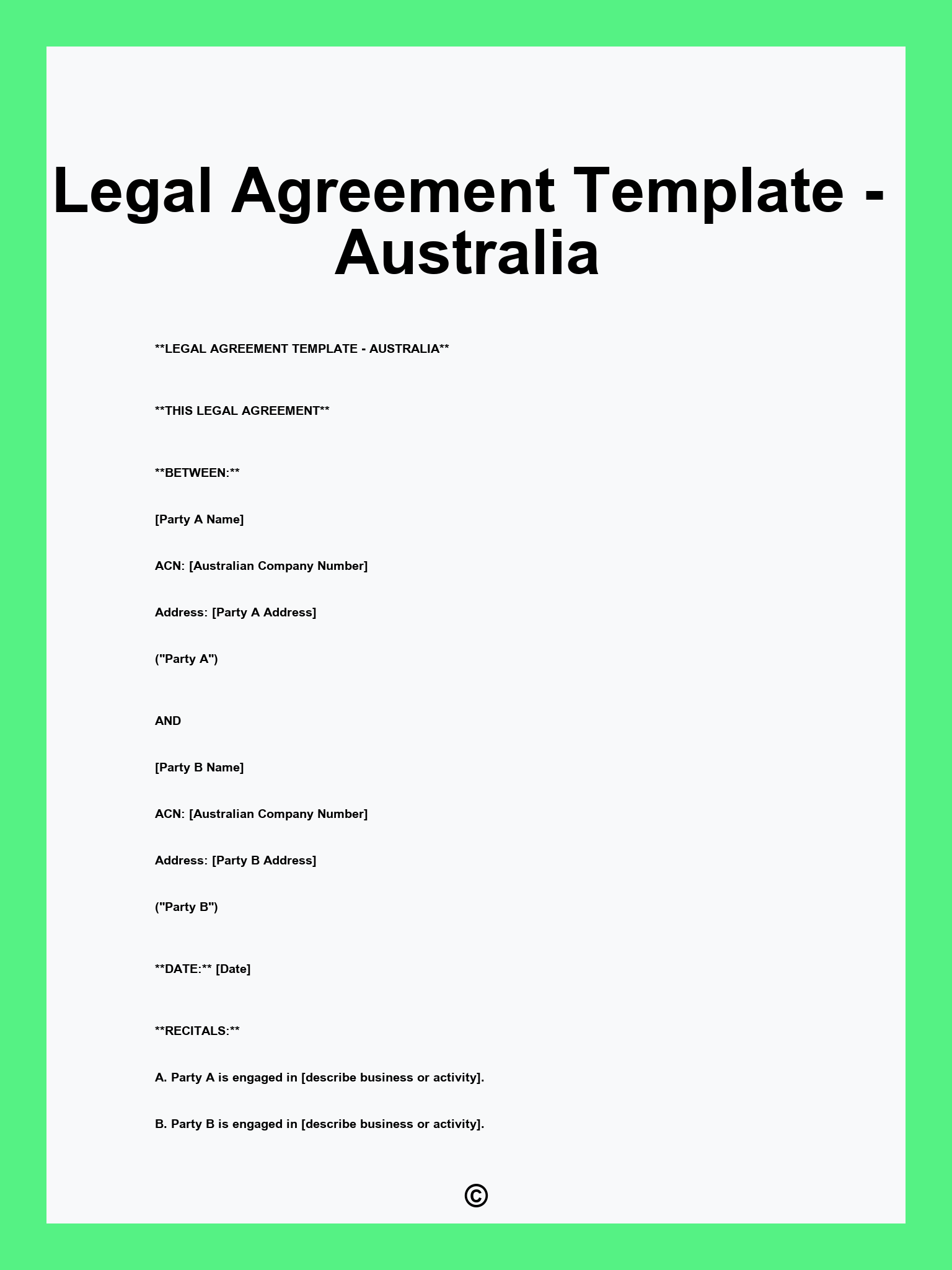 Legal Agreement Template - Australia