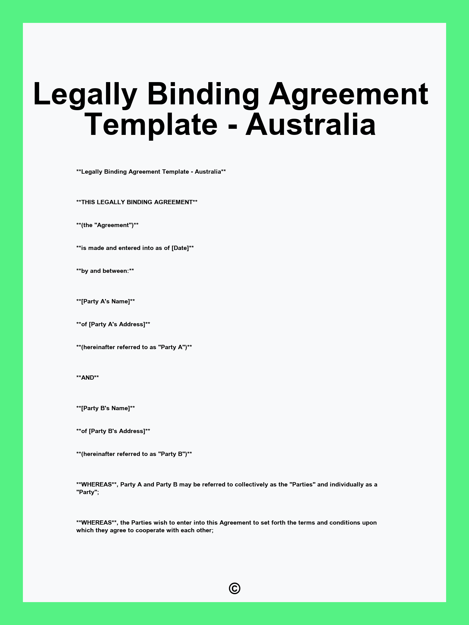 Legally Binding Agreement Template - Australia
