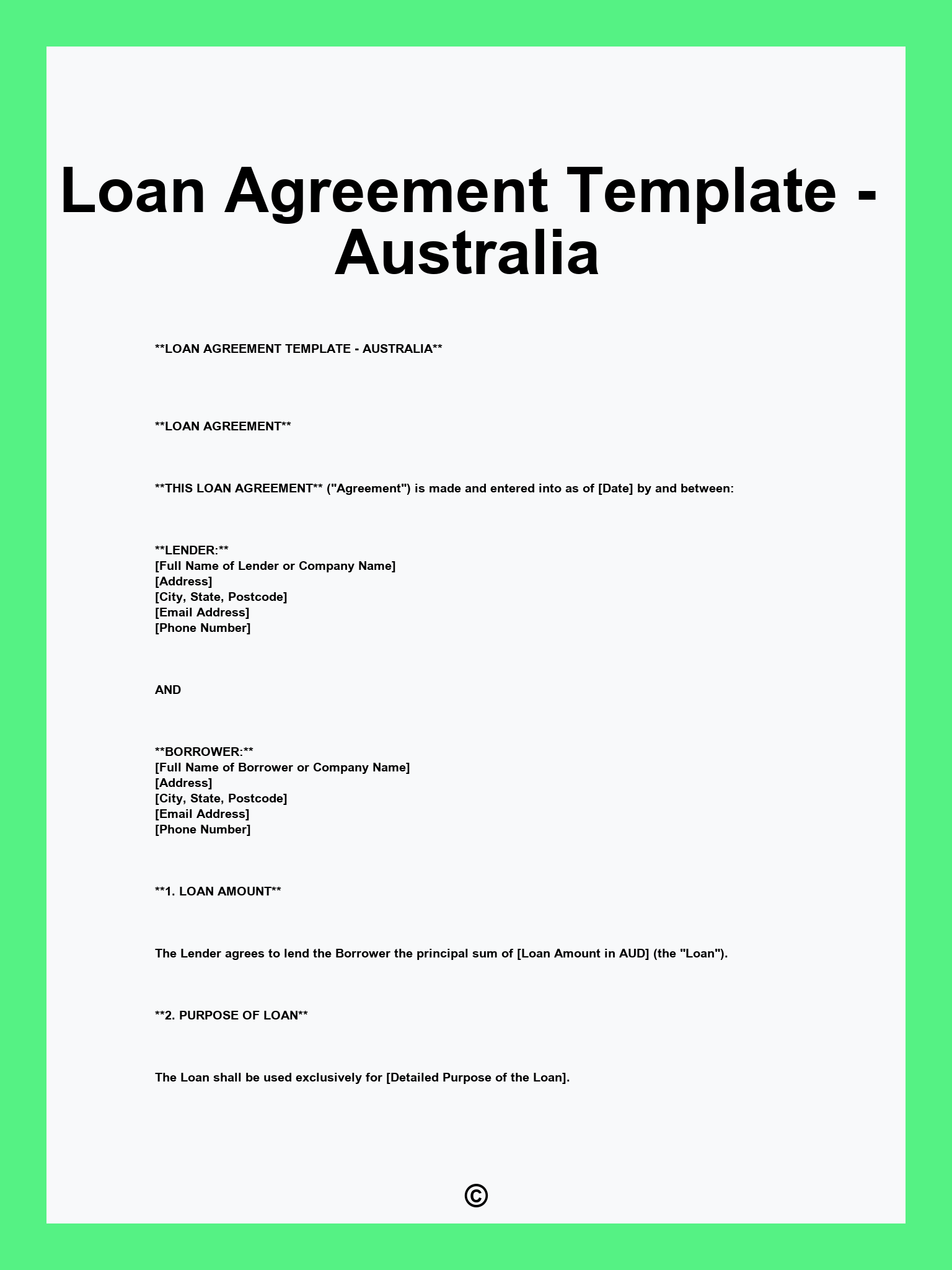 Loan Agreement Template - Australia