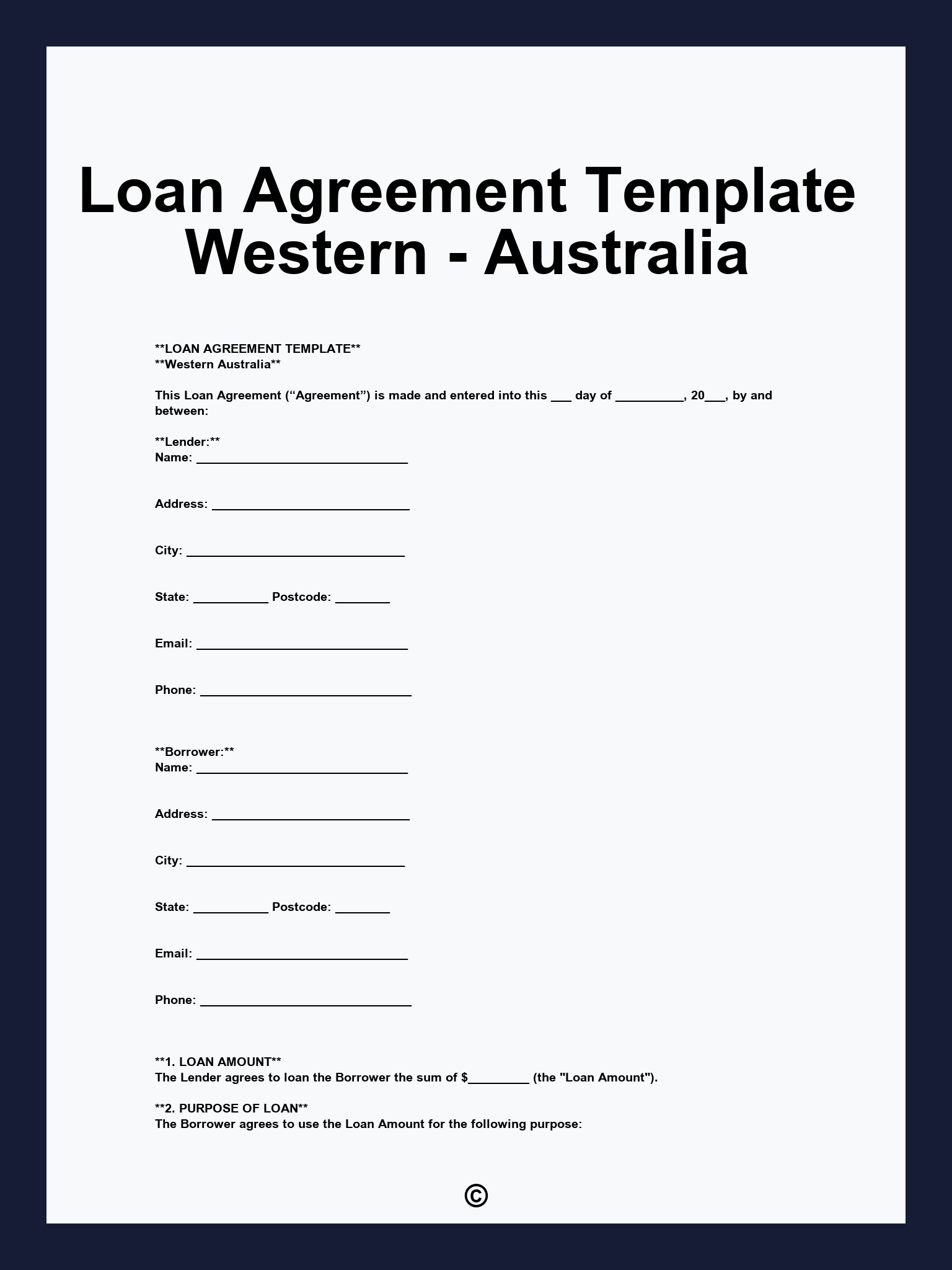 Loan Agreement Template Western - Australia