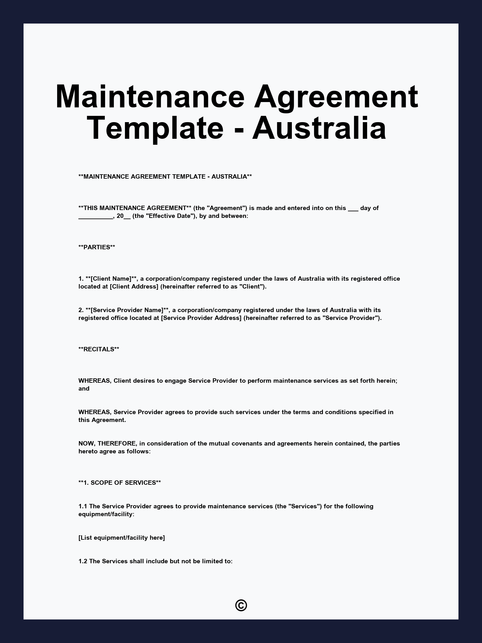 Maintenance Agreement Template - Australia