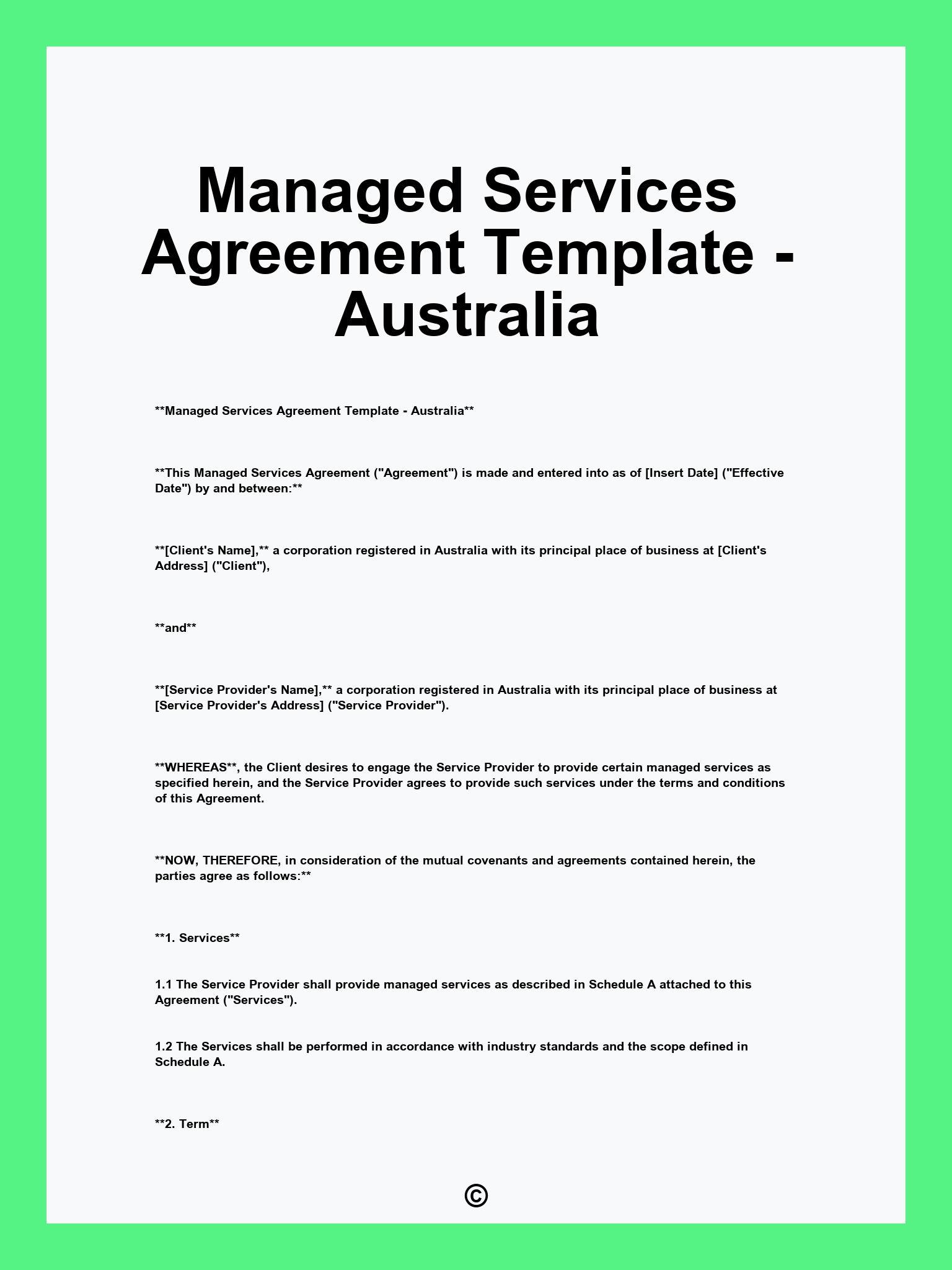 Managed Services Agreement Template - Australia